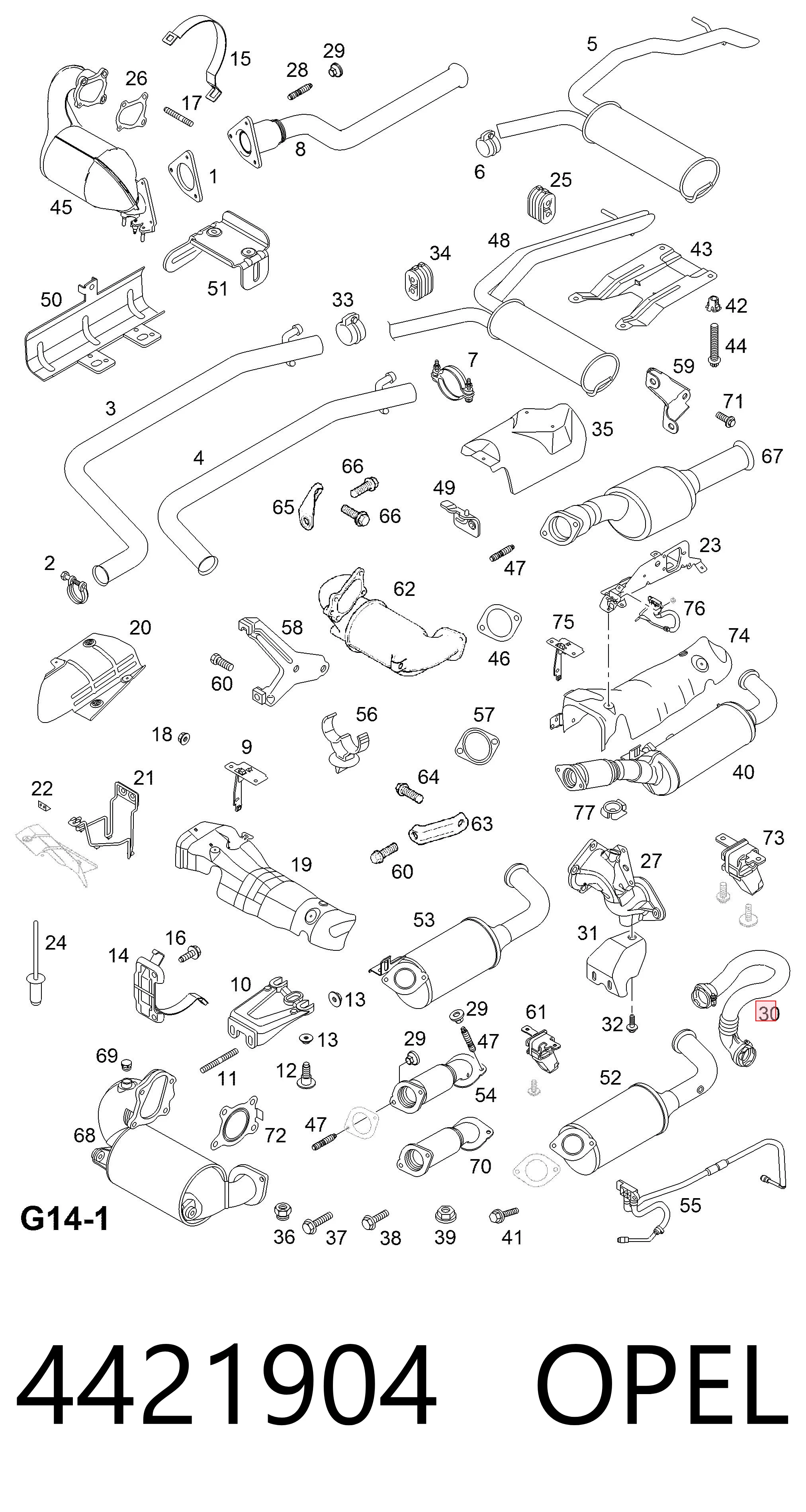 4421904 Opel Króciec powietrza, wylot z turbiny (doładowanie)