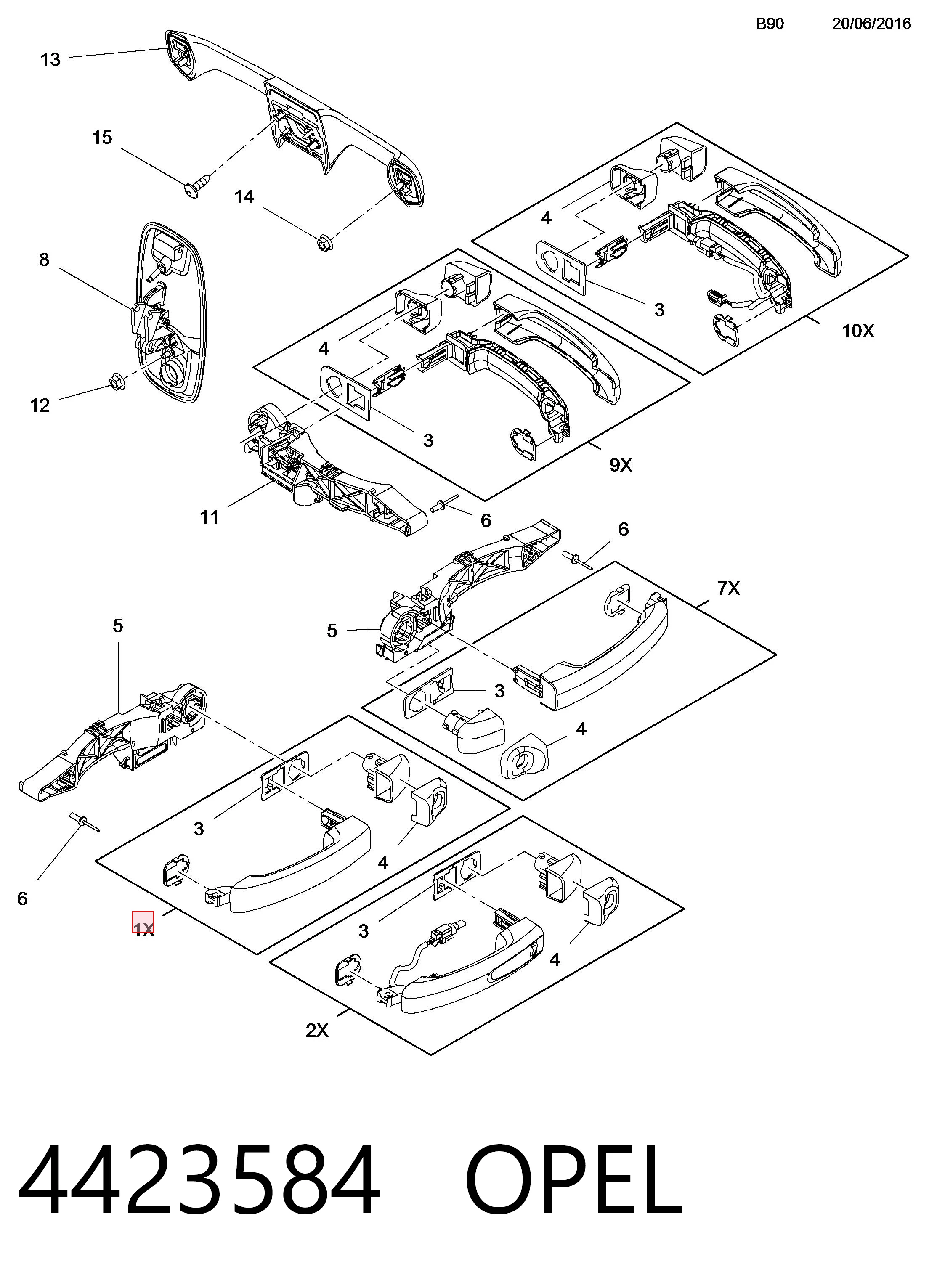 4423584 Opel Klamka drzwi przednich zewnętrzna