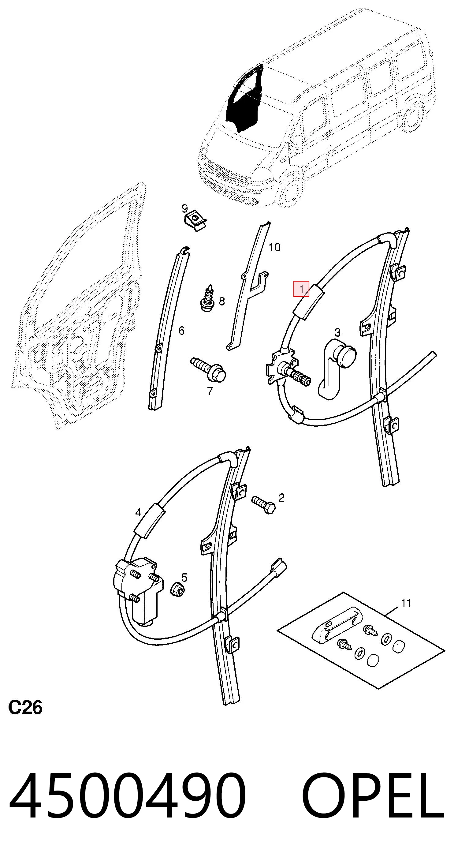 Mechanizm podnoszenia szyby drzwi przednich lewych Opel Movano A awangarda (F9) (1997 - 2010) cena, od 55,00 USD