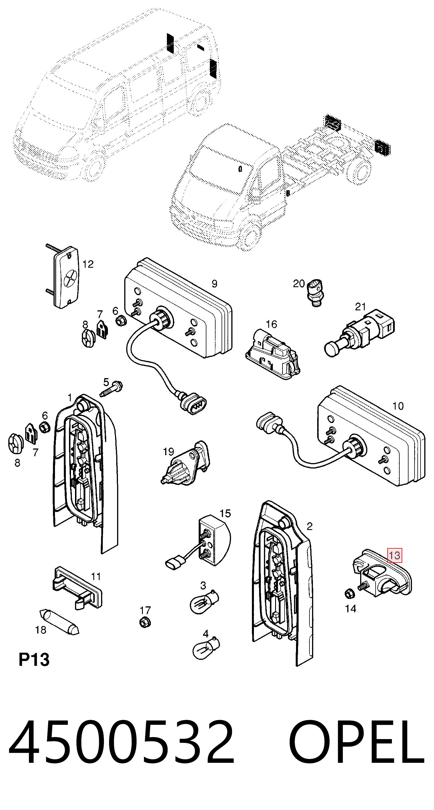 4500532 Opel Lampa stop tylna dodatkowa