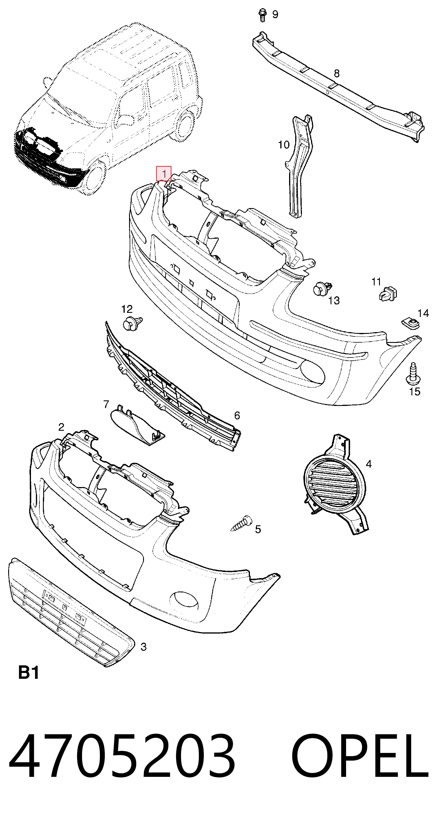 Zderzak przedni do Opel Agila A H00