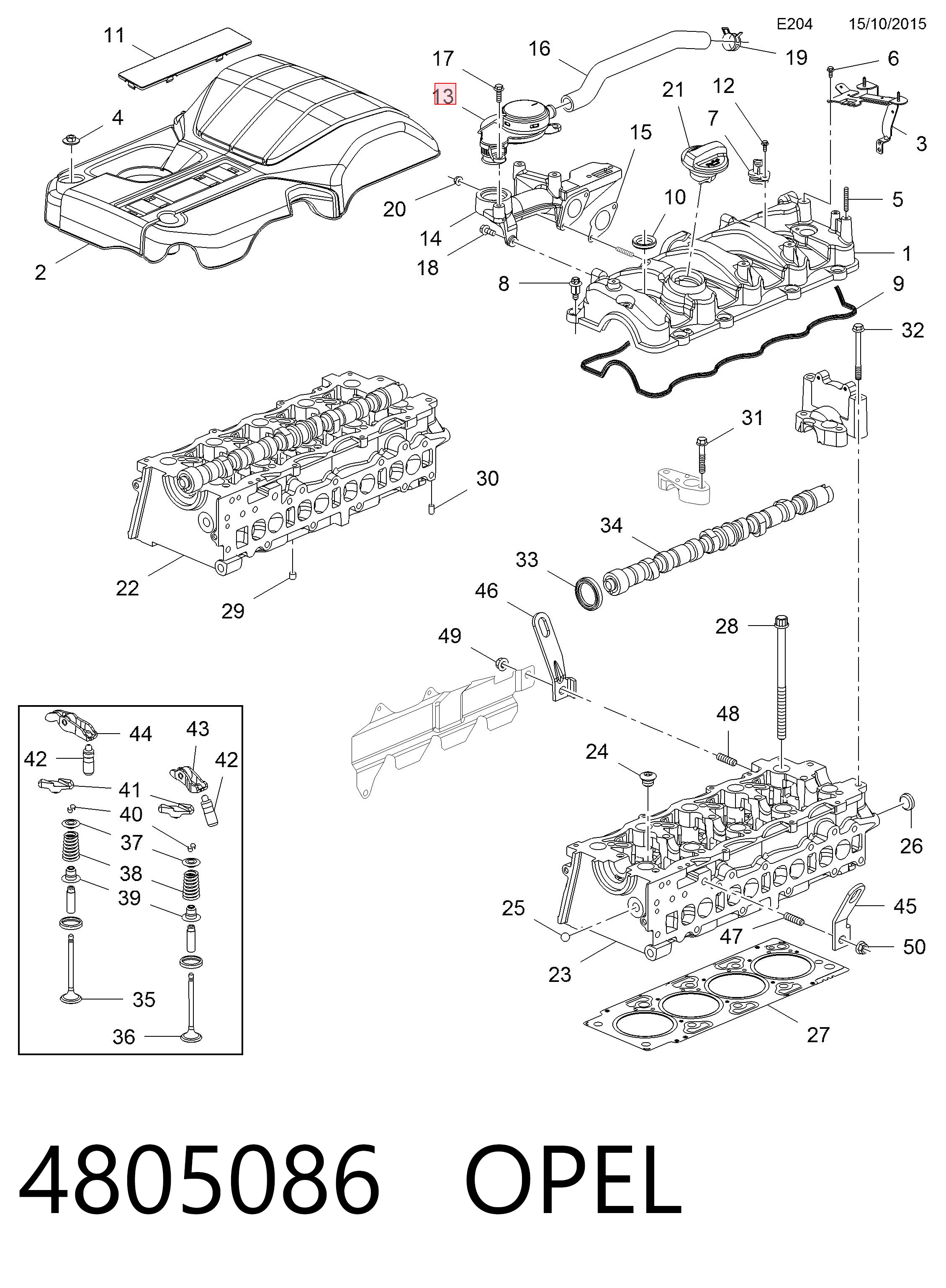 4805086 Opel Zawór PCV odpowietrzający silnik
