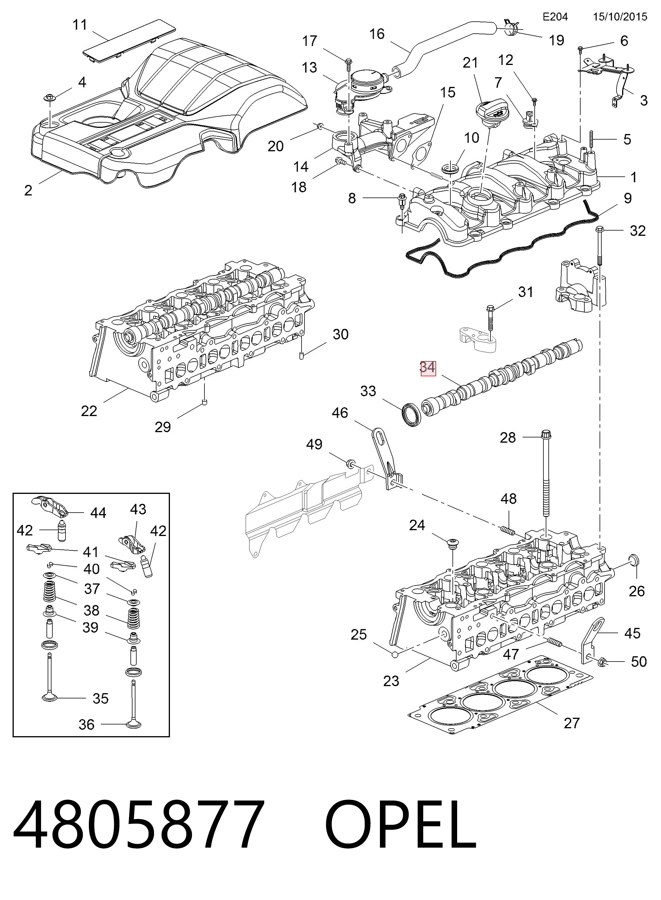 4805877 Opel Wał rozrządu silnika