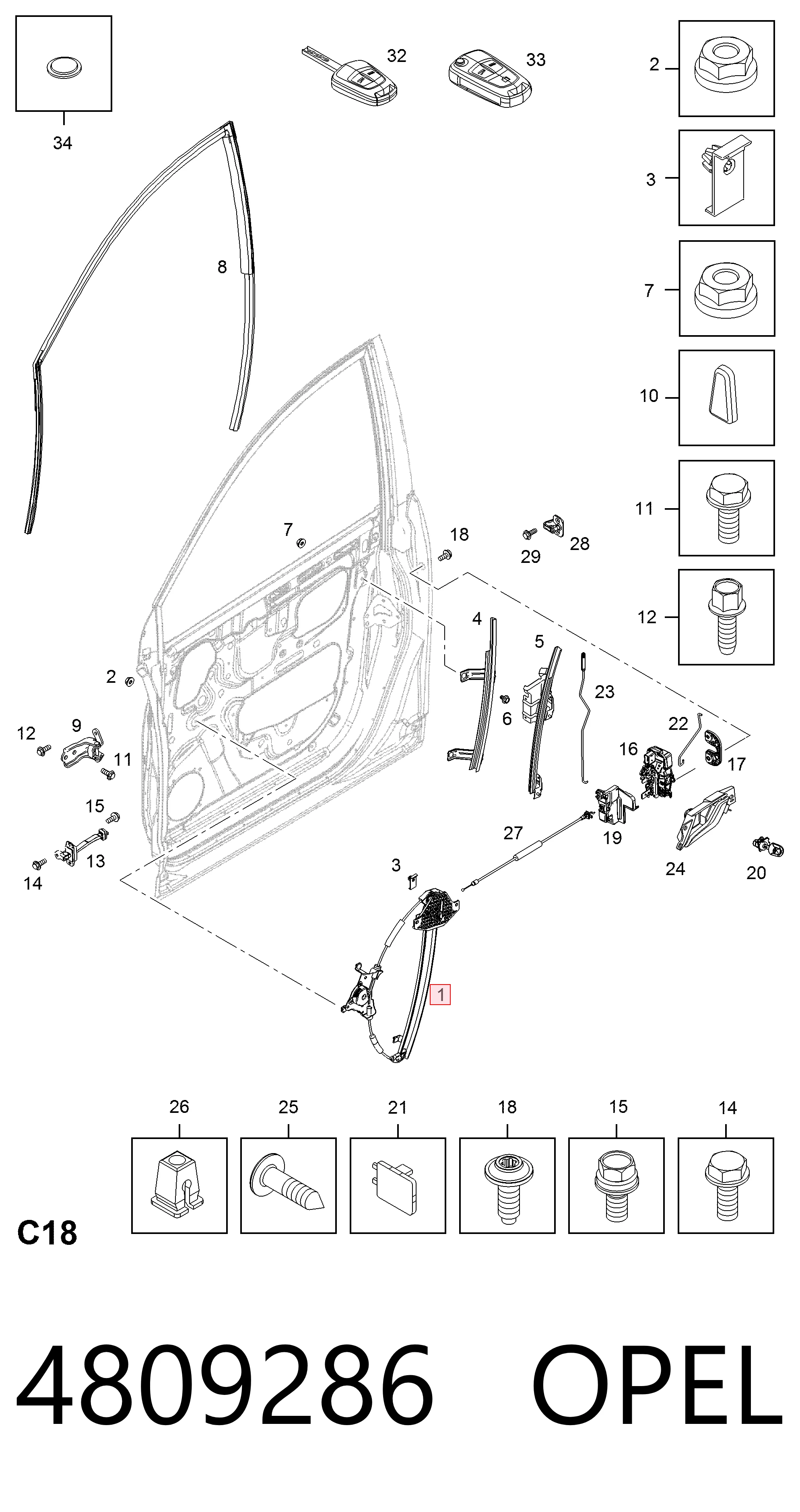 Mechanizm podnoszenia szyby drzwi przednich prawych do Chevrolet Captiva I C100
