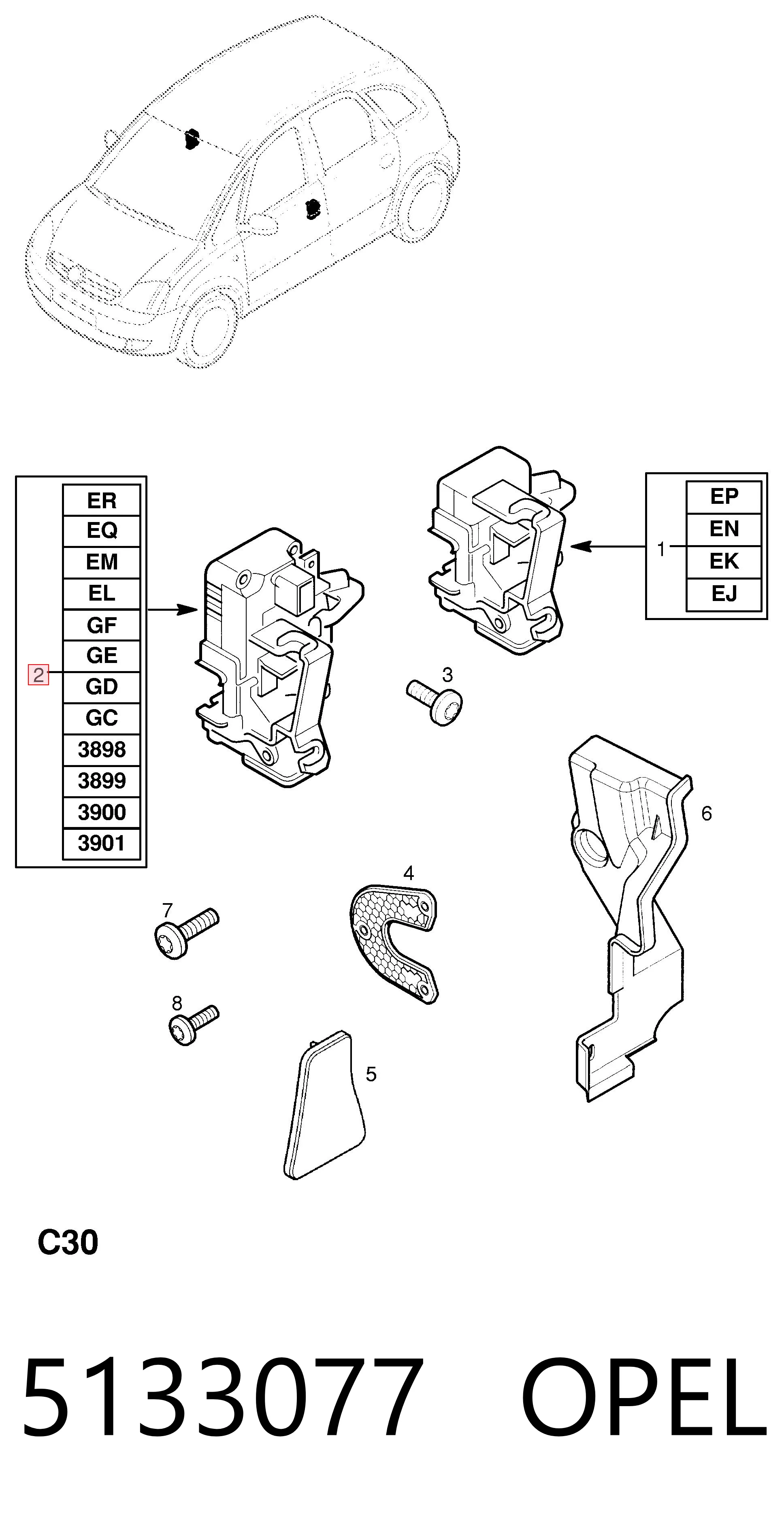 Zamek drzwi przednich lewych do Opel Corsa C F08, F68