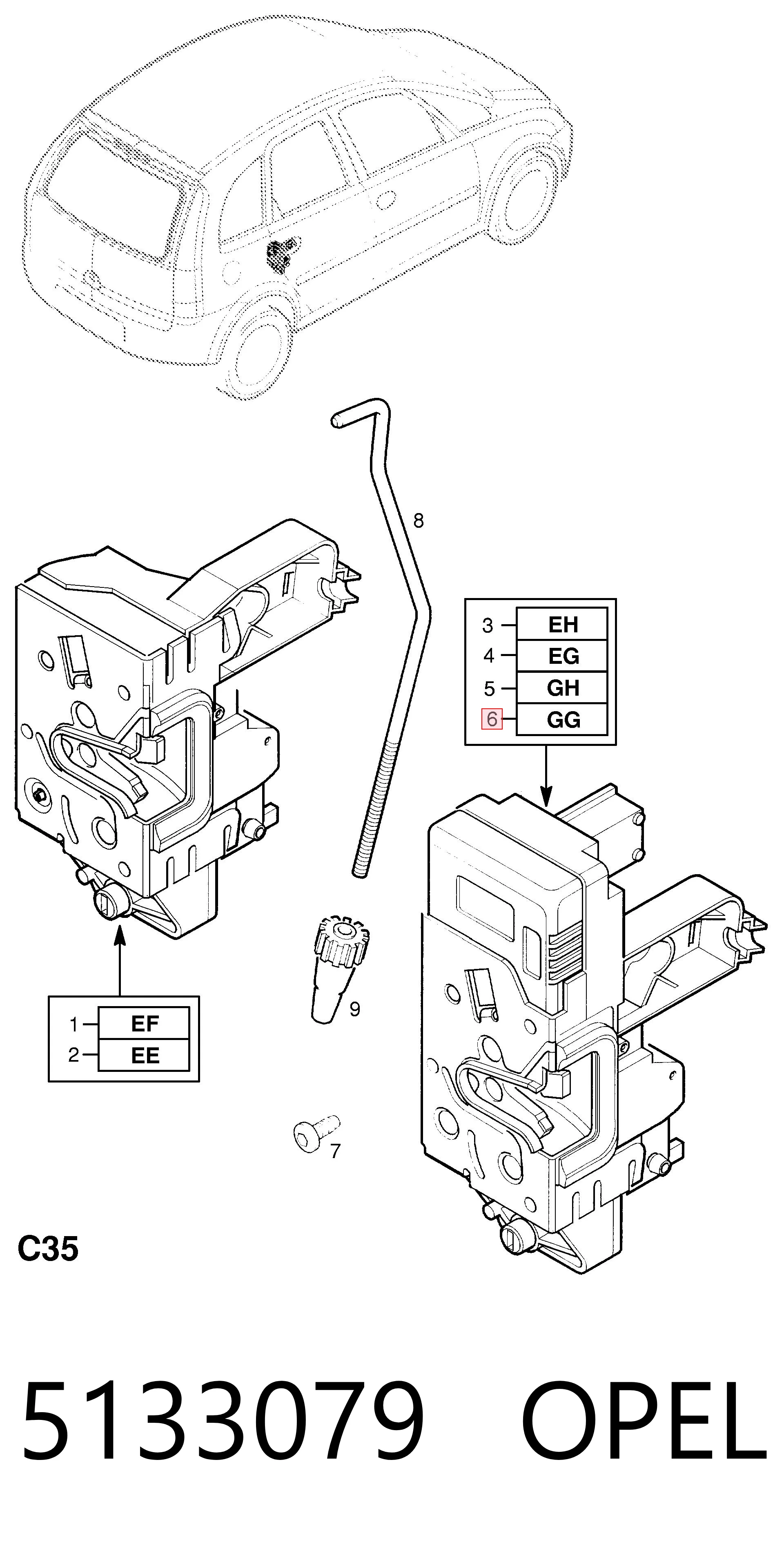 Zamek drzwi tylnych lewych do Opel Corsa C F08, F68