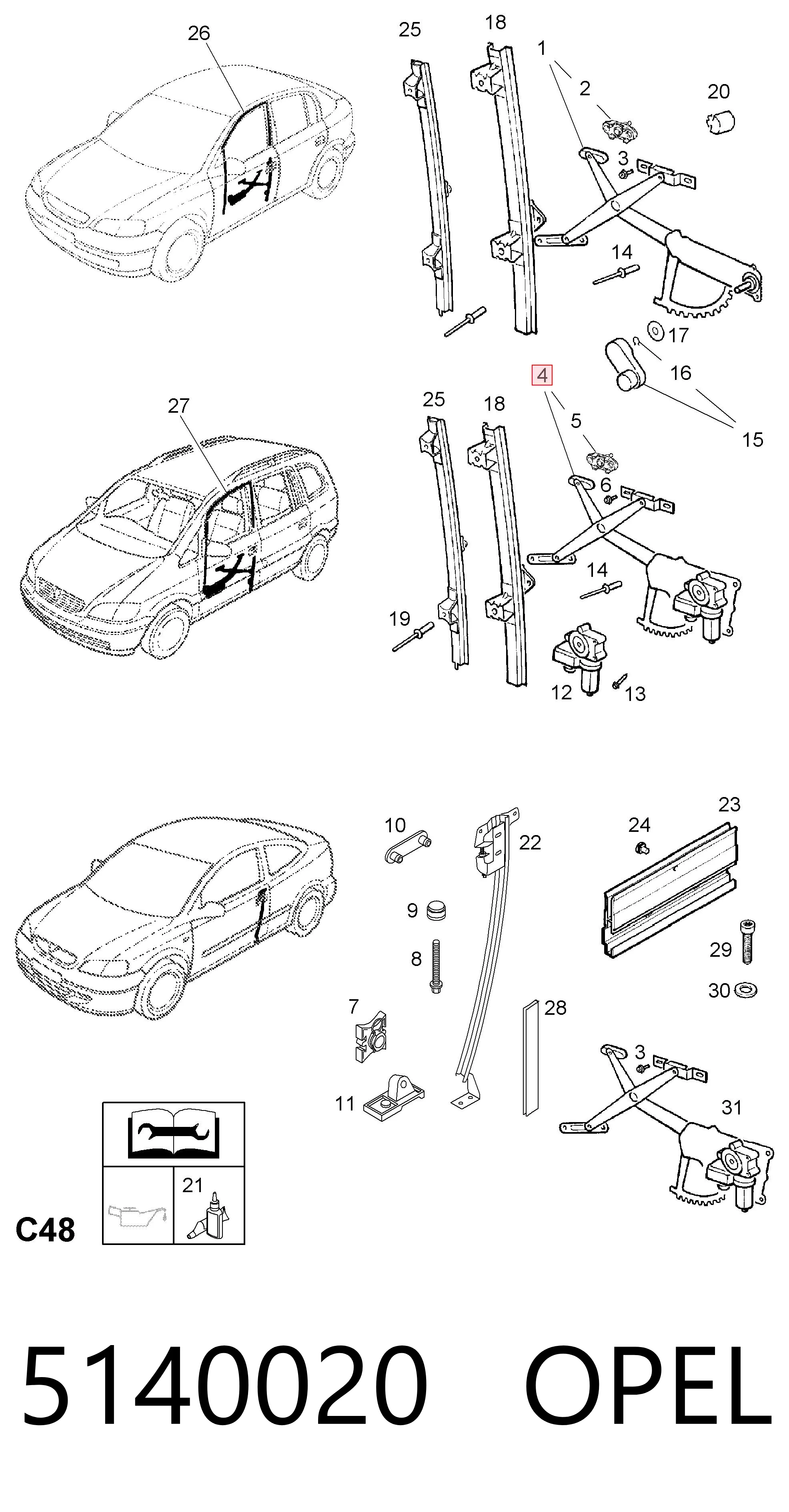 Do koszyka Mechanizm podnoszenia szyby drzwi przednich prawych Opel Zafira A F75
