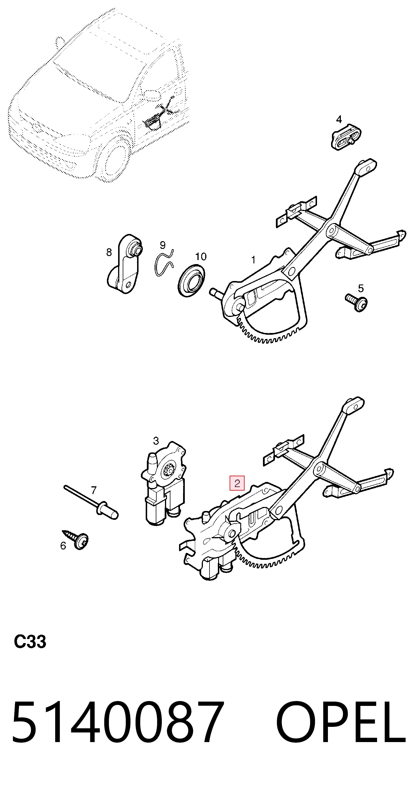 Mechanizm podnoszenia szyby drzwi przednich lewych Opel Corsa C
