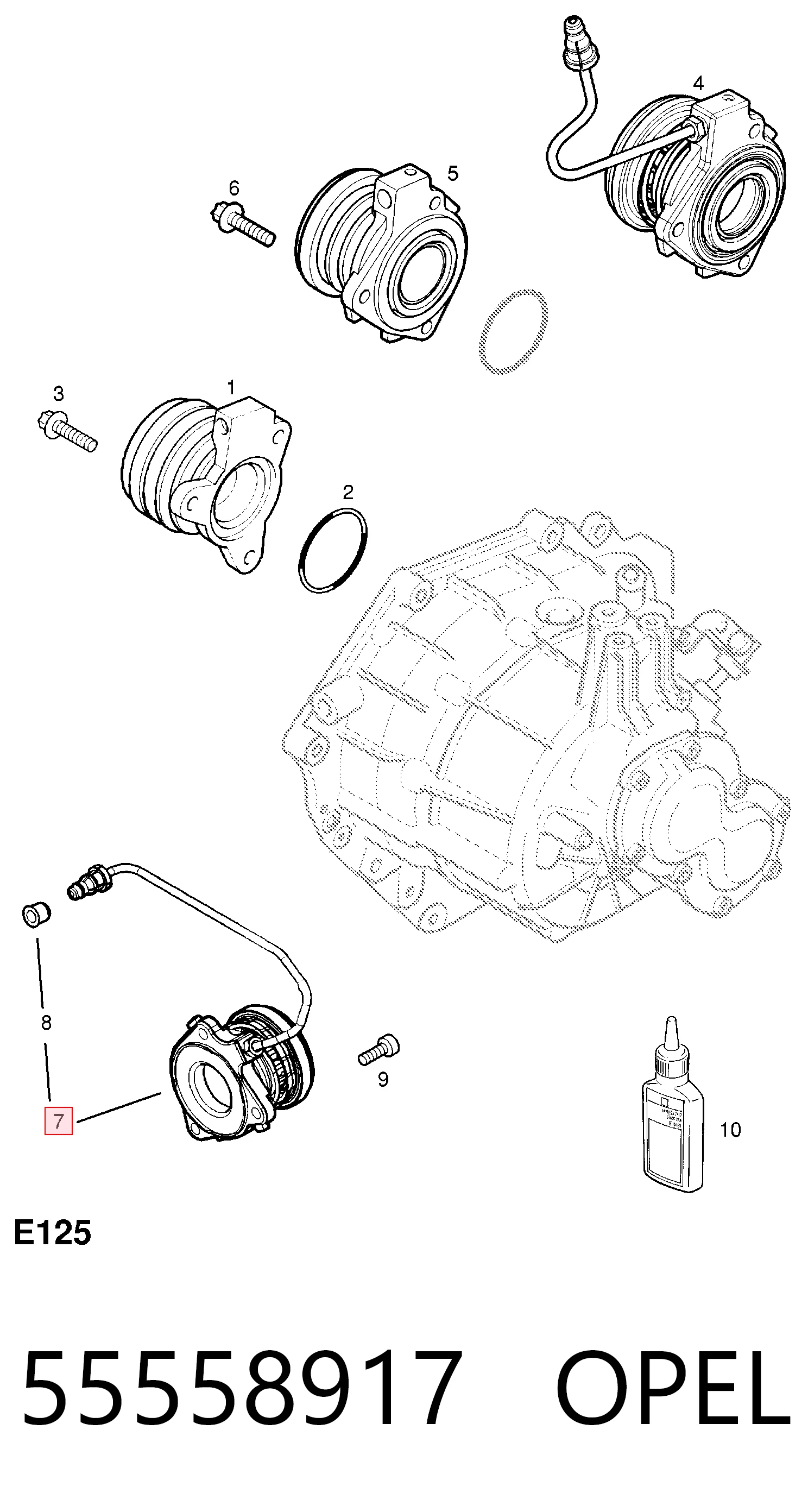 55558917 Opel Cylinder roboczy sprzęgła (wysprzęglik) w komplecie z łożyskiem wyciskowym