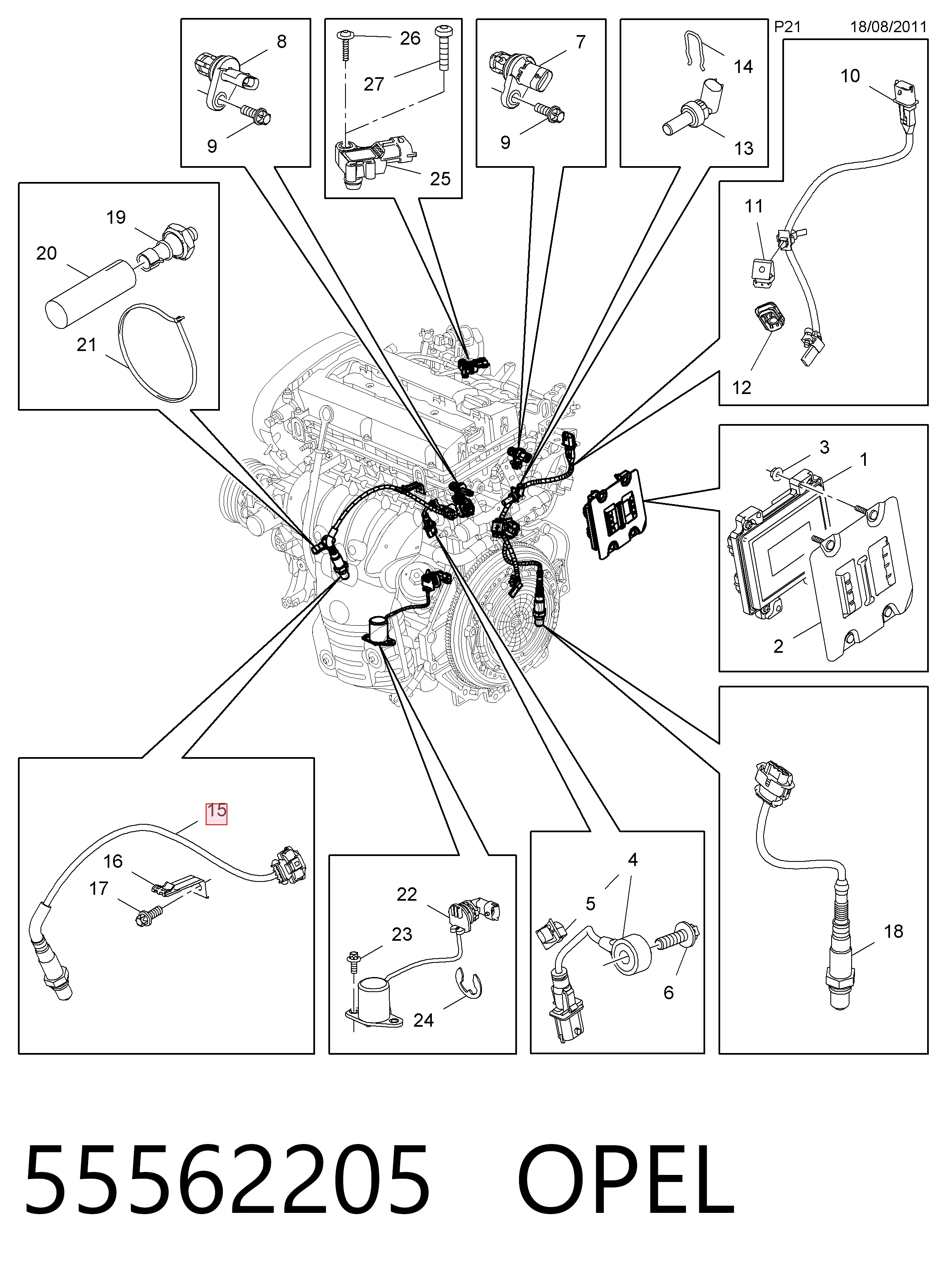 55562205 Opel Sonda lambda czujnik tlenu po katalizatorze prawy