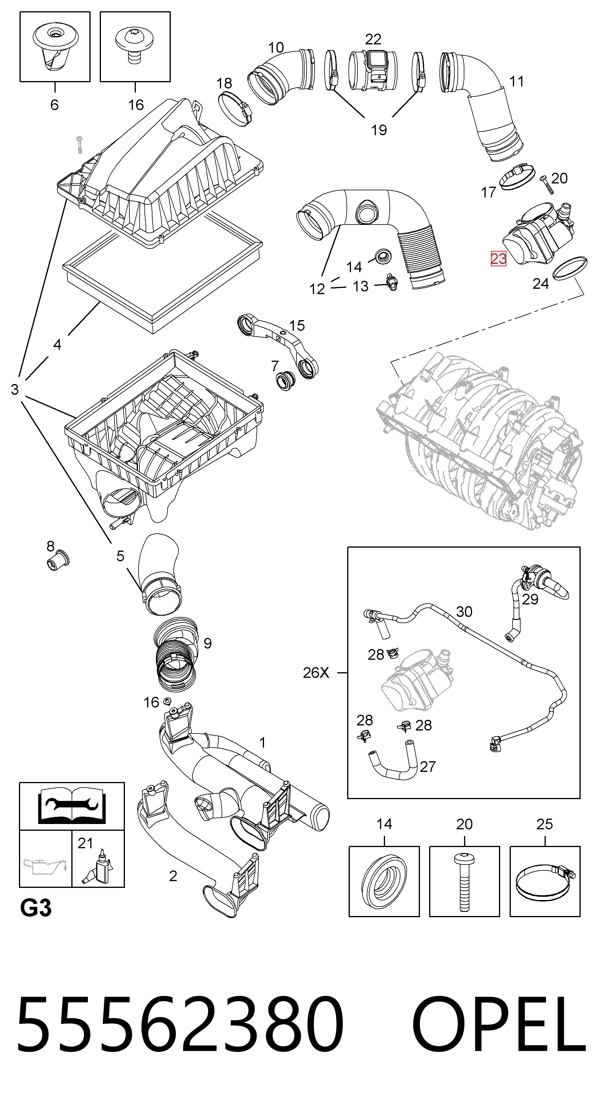 55562380 Opel Przepustnica, komplet