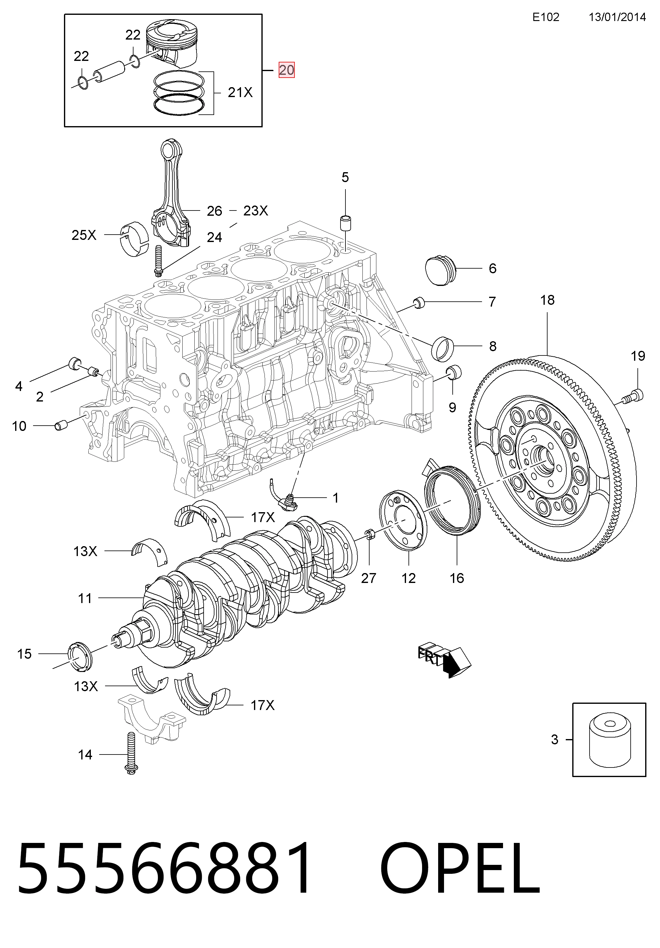 55559653 General Motors Tłok, komplet do jednego cylindru, STD