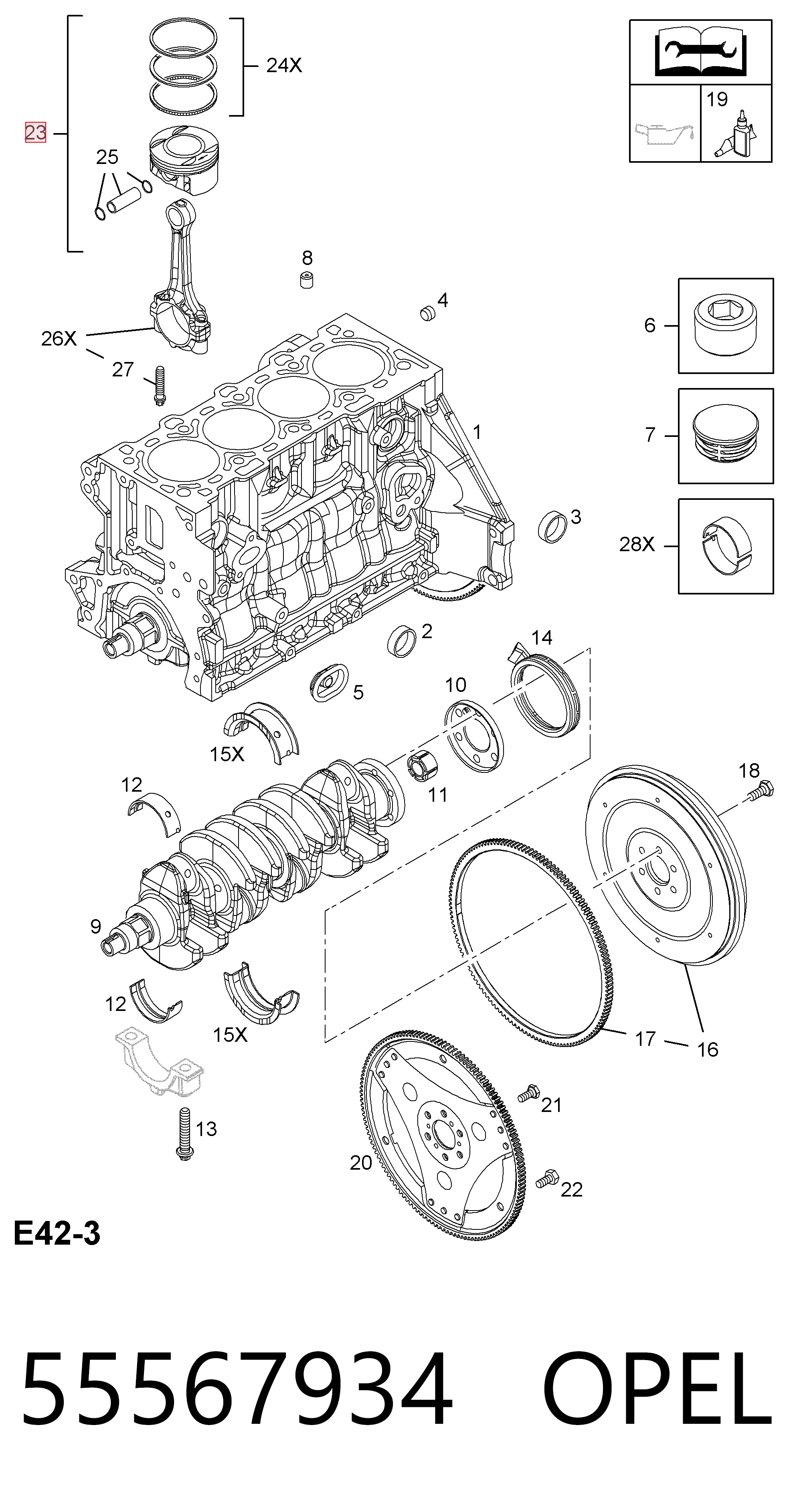 Tłok, komplet do jednego cylindru, STD do Opel Zafira B A05