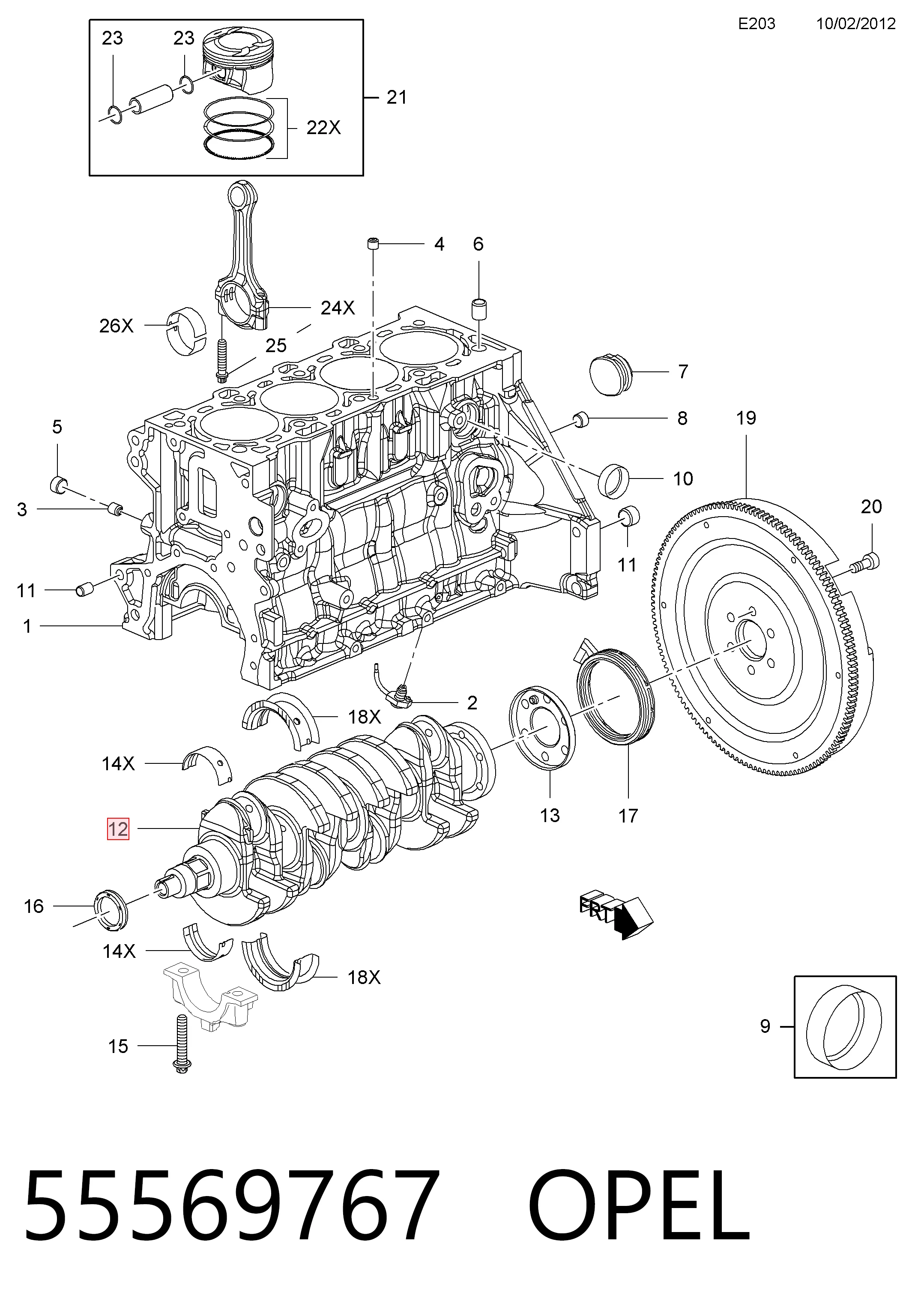 Wał korbowy silnika do Opel Mokka J13