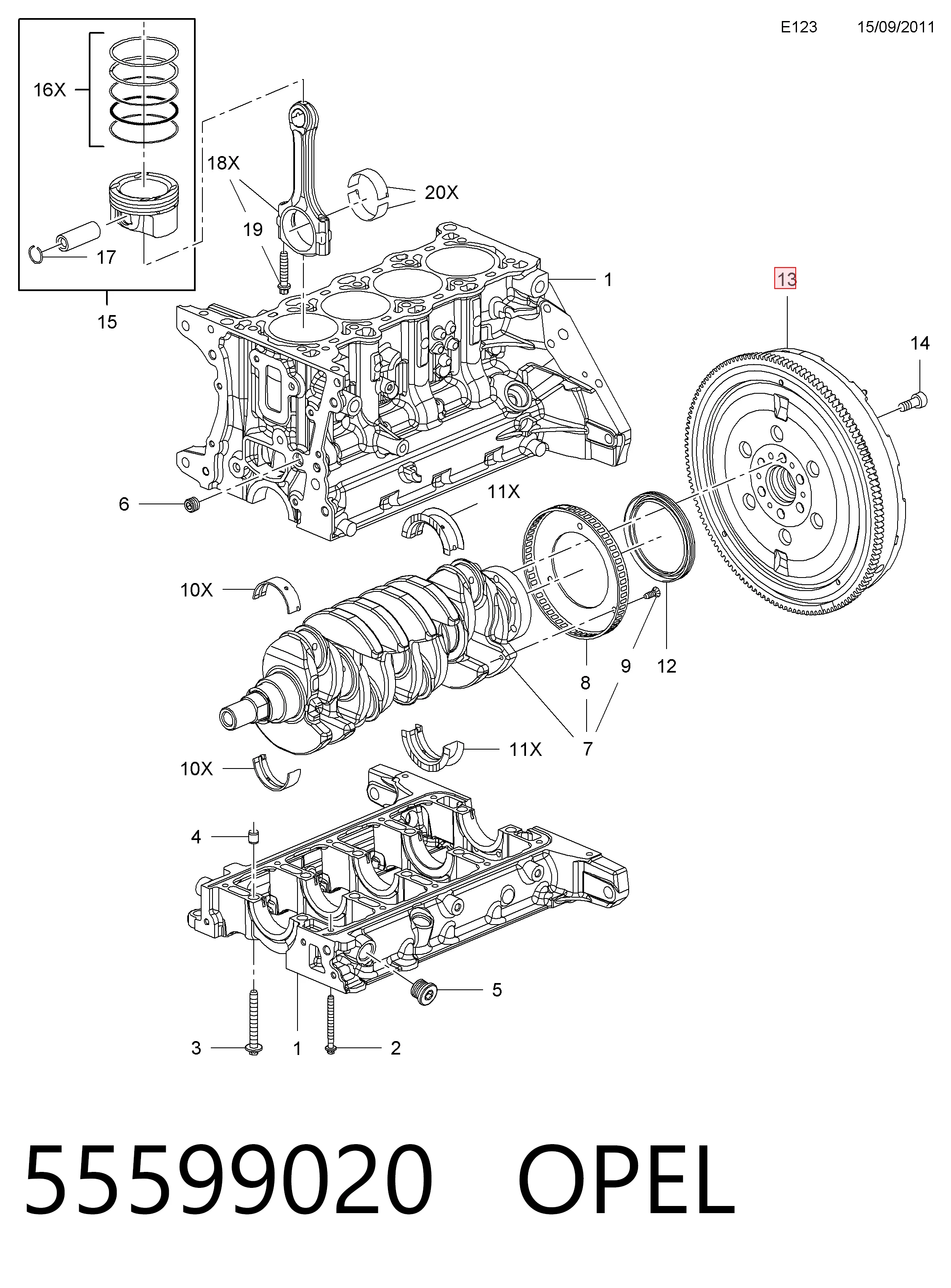 Do koszyka 55587527 General Motors Koło zamachowe silnika