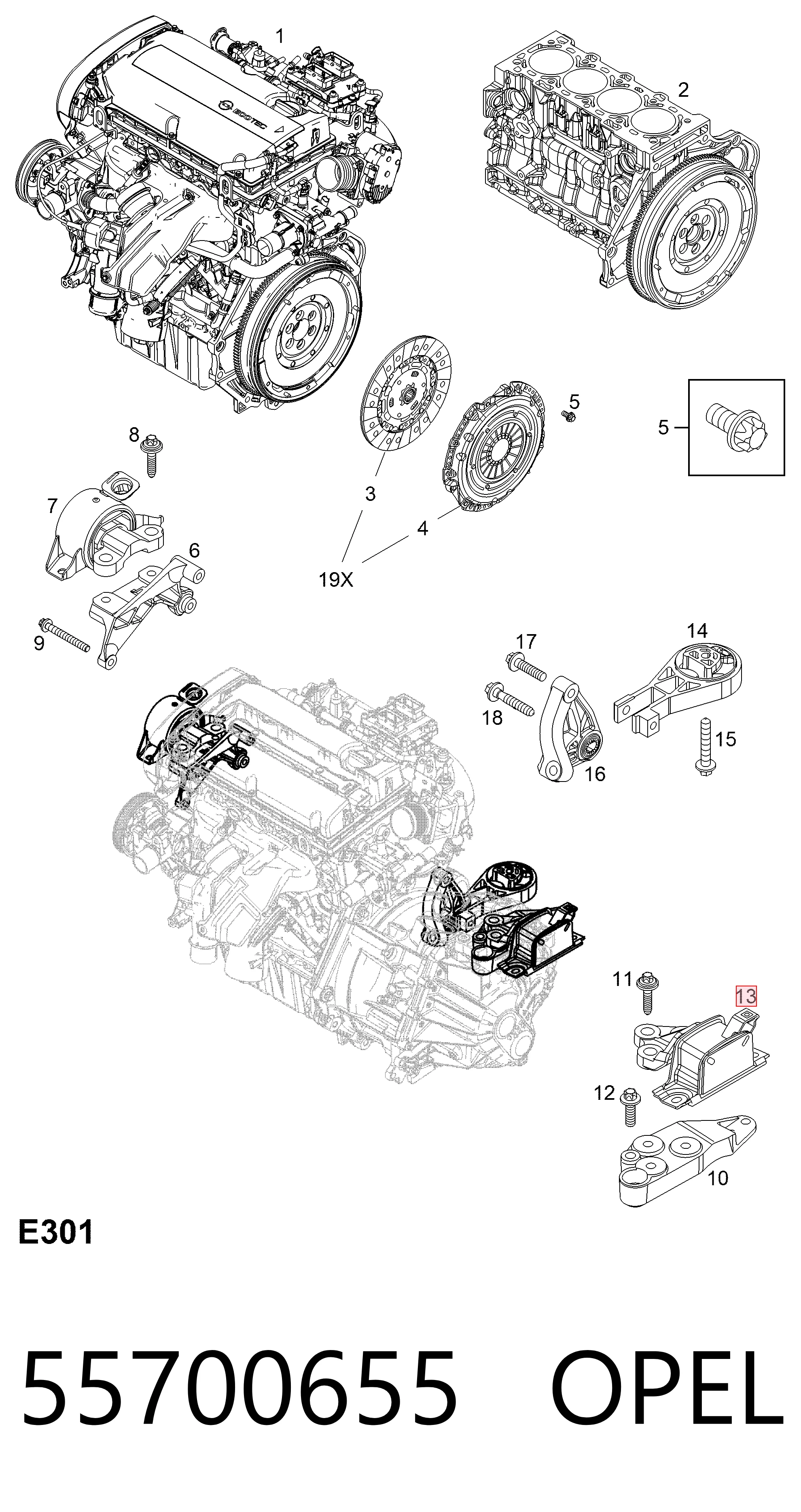 Poduszka (podpora) silnika tylna 055700655 General Motors