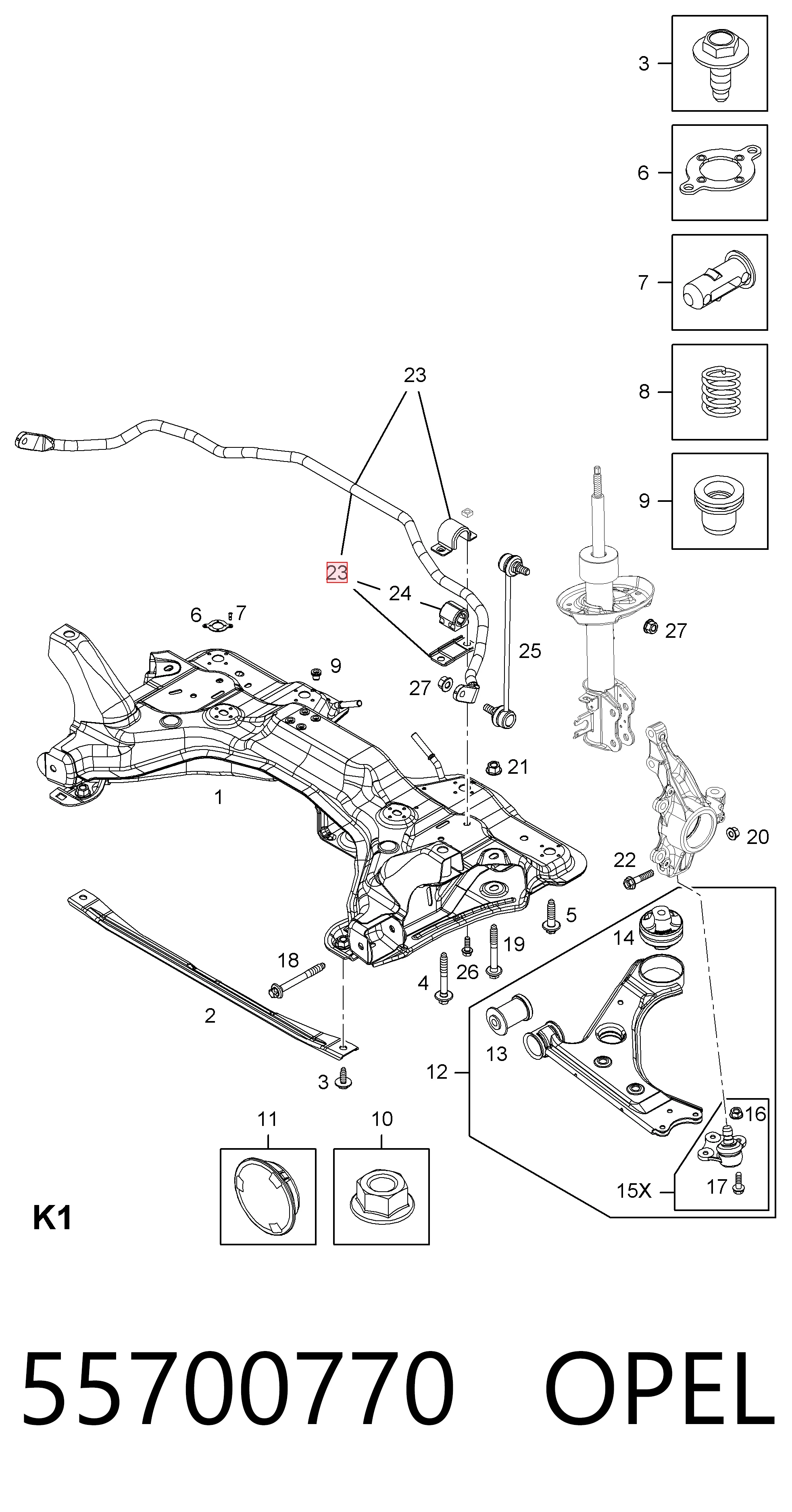 Stabilizator przedni 55700770 General Motors
