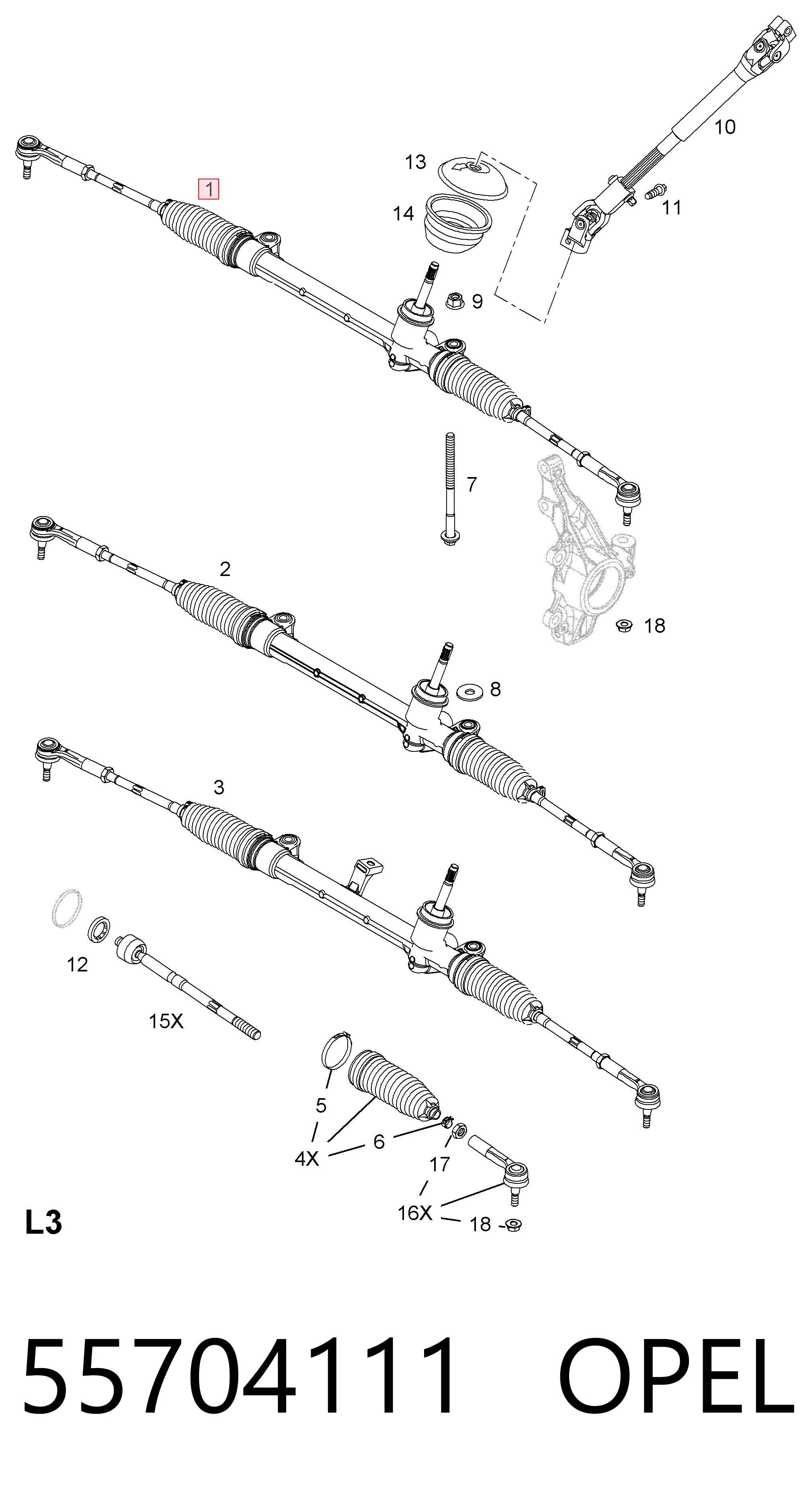 Listwa kierownicza (maglownica) do Opel Corsa E X15