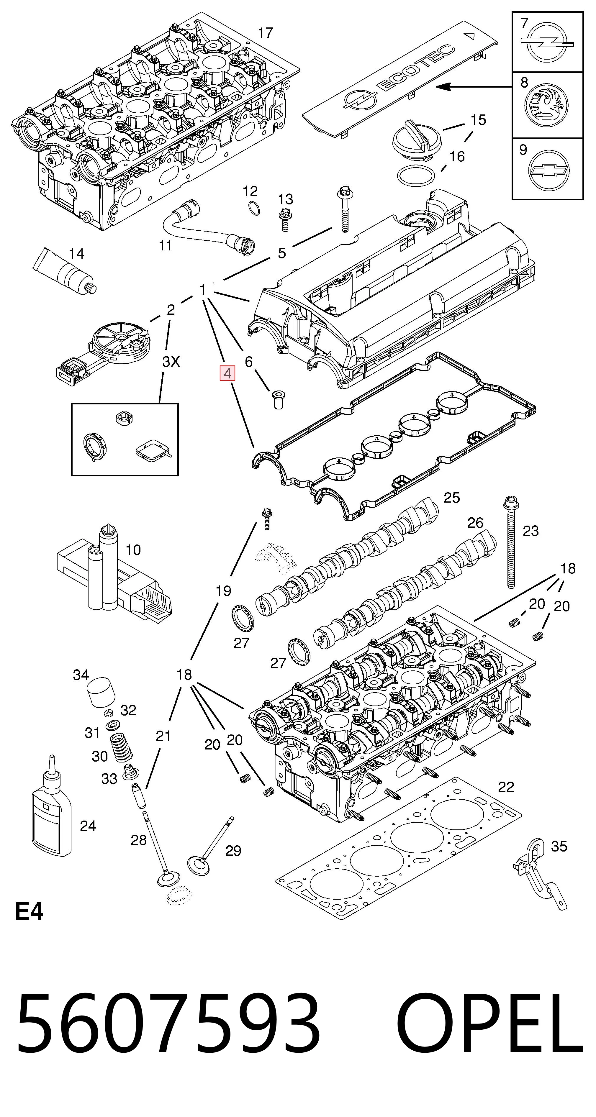 5607593 Opel Uszczelka pokrywy zaworowej silnika