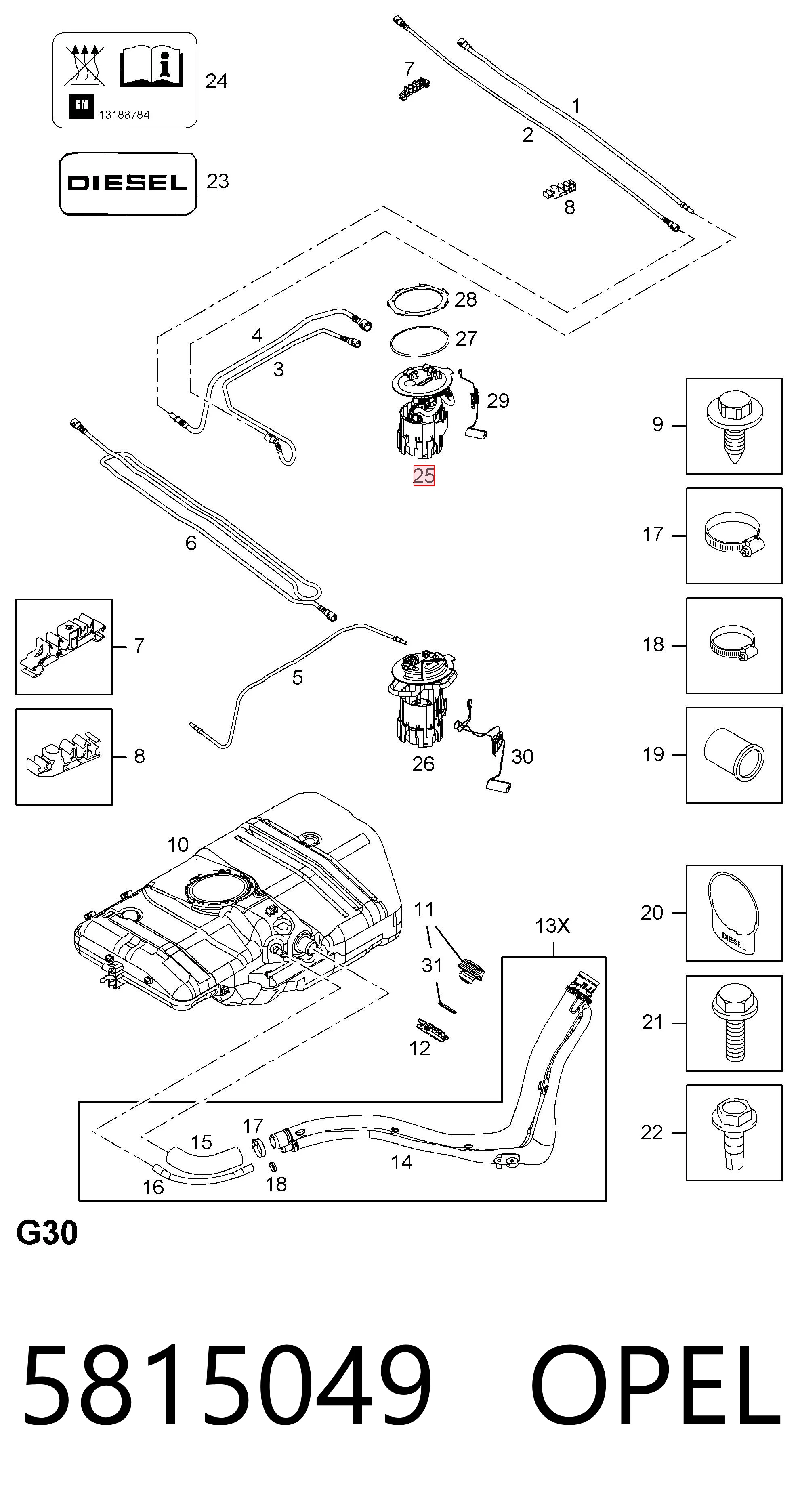 5815049 Opel Moduł pompy paliwowej z czujnikiem poziomu paliwa