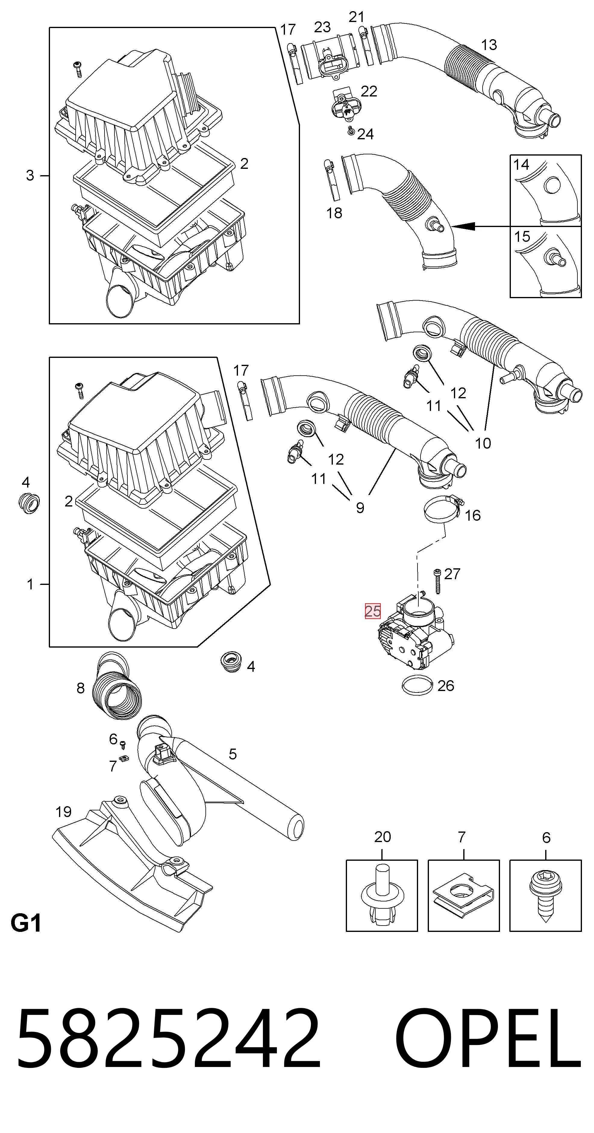 5825242 Opel Przepustnica, komplet