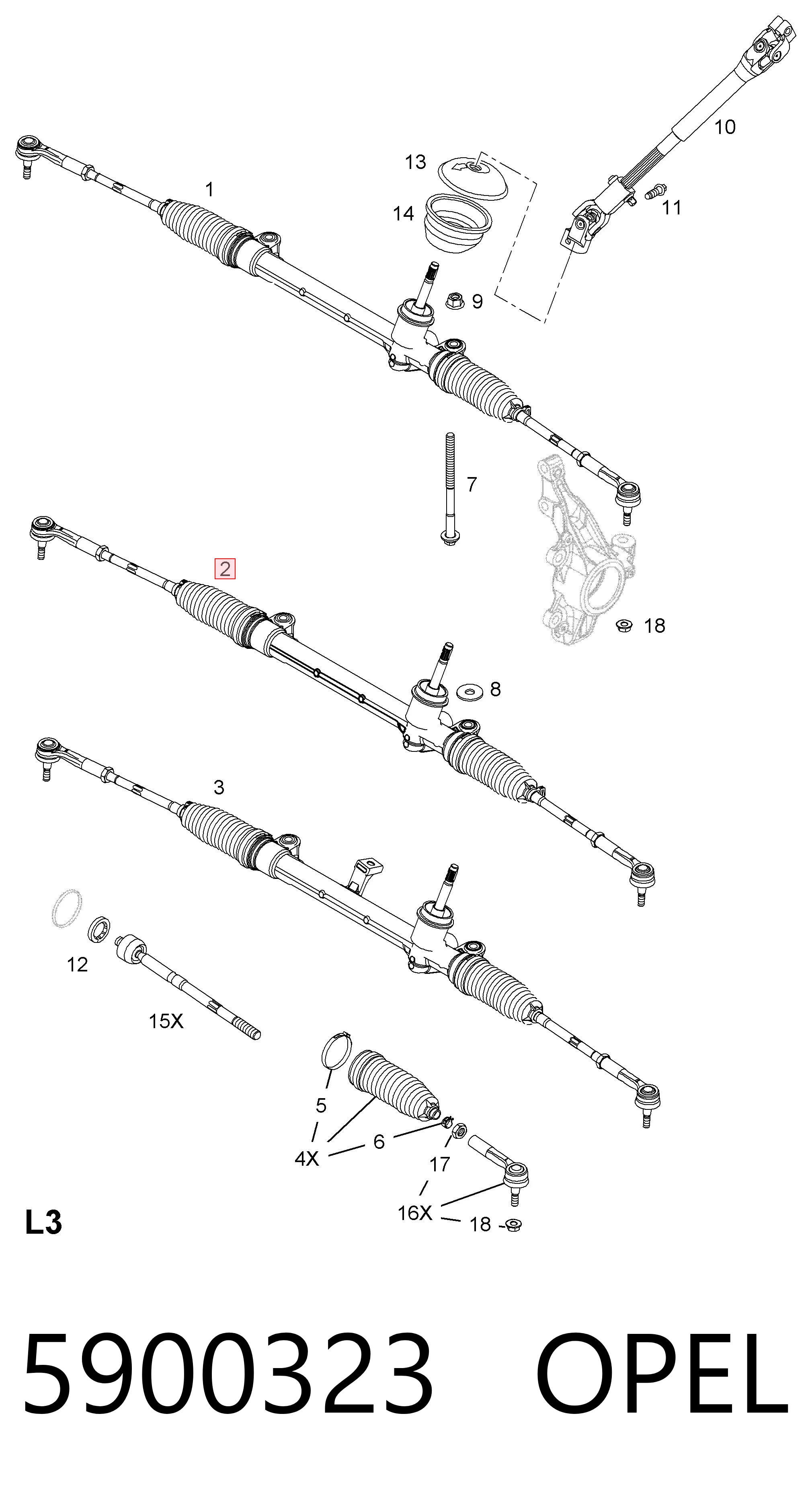Listwa kierownicza (maglownica) do Opel Corsa E X15