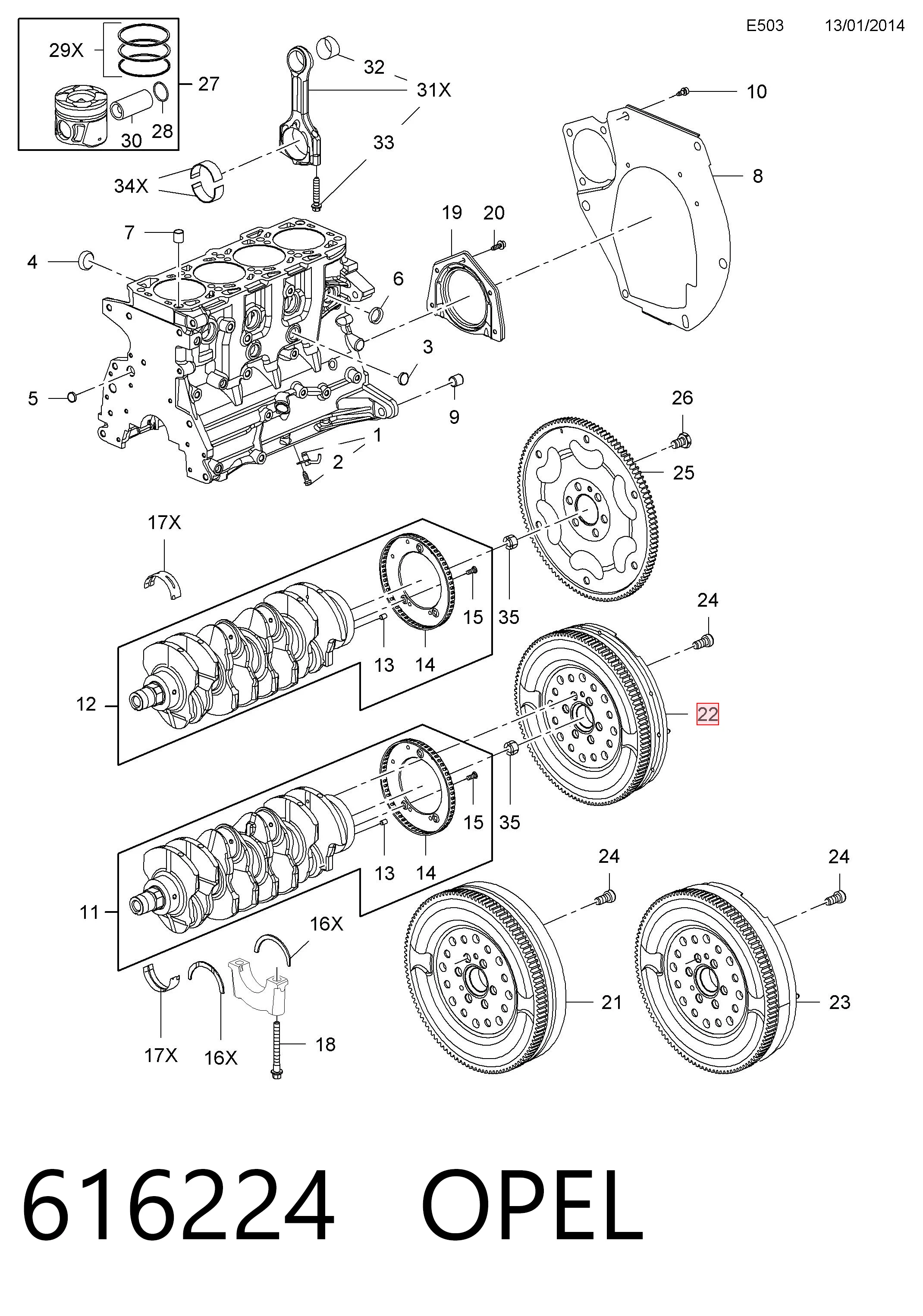 616224 Opel Koło zamachowe silnika