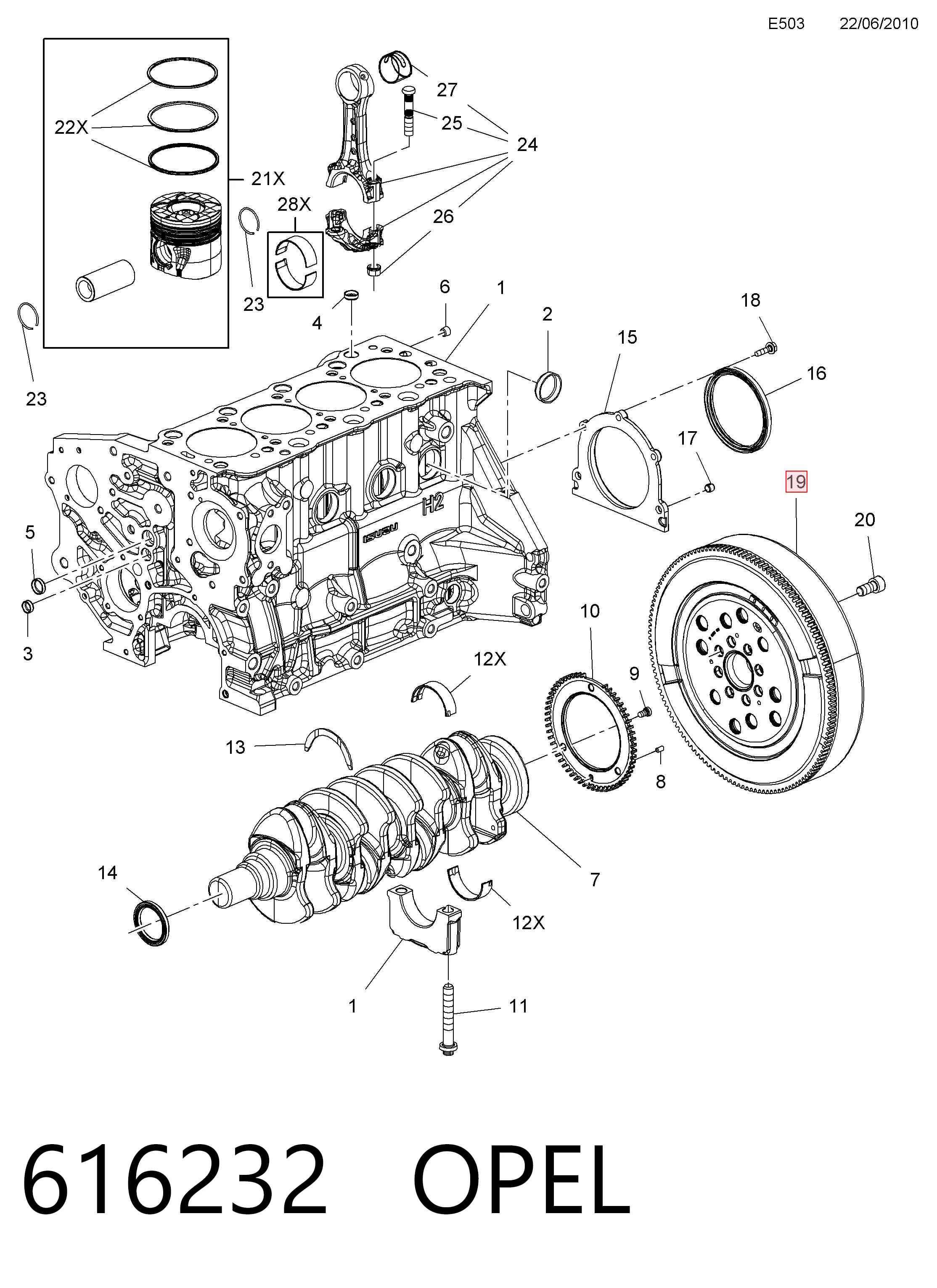 616232 Opel Koło zamachowe silnika