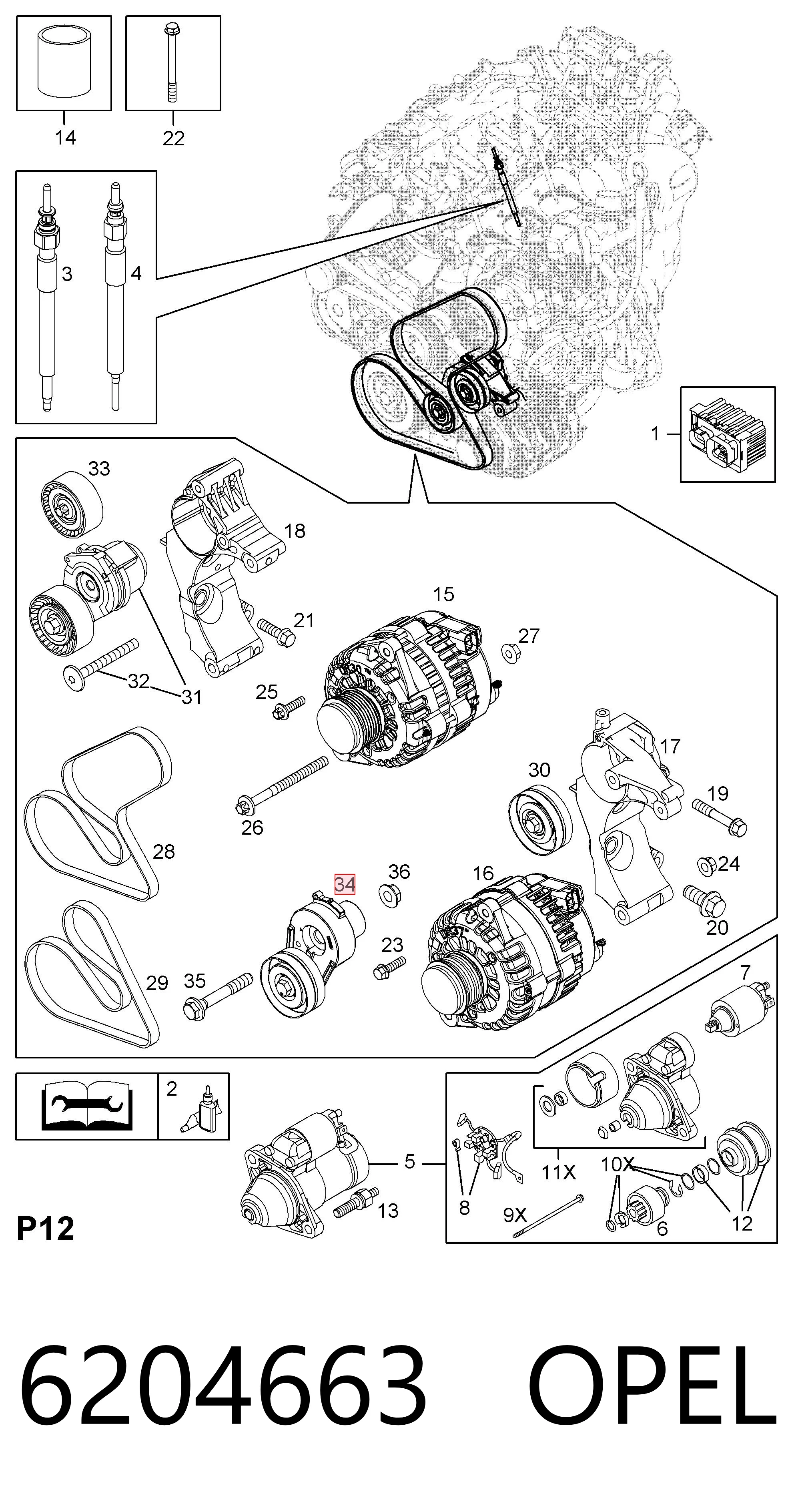 6204663 Opel Napinacz paska napędowego