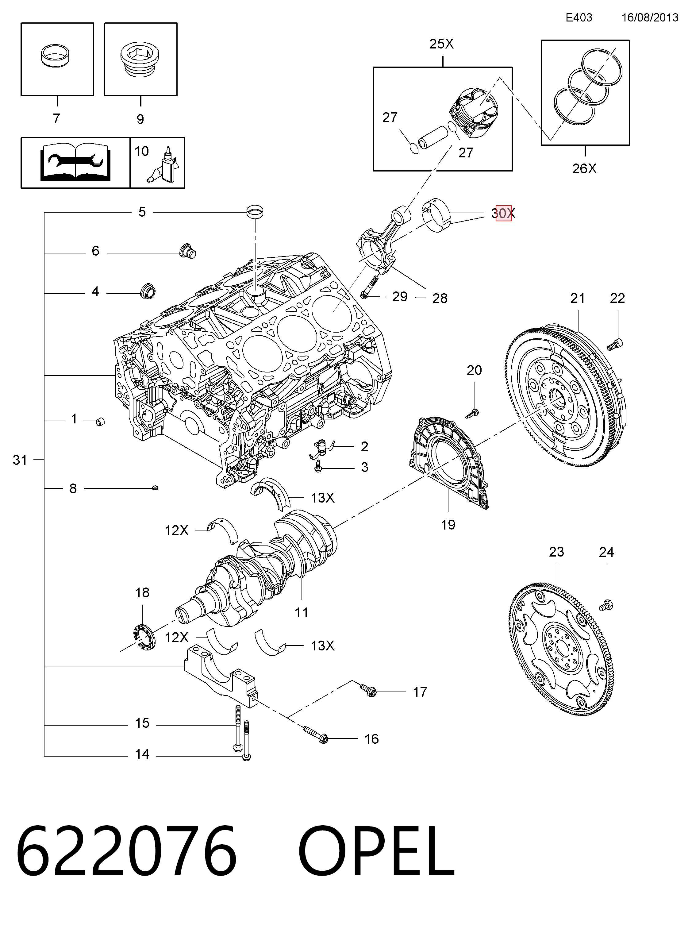 Do koszyka Panewki korbowodowe wału korbowego, zestaw, standardowe (STD) Opel Antara A L07