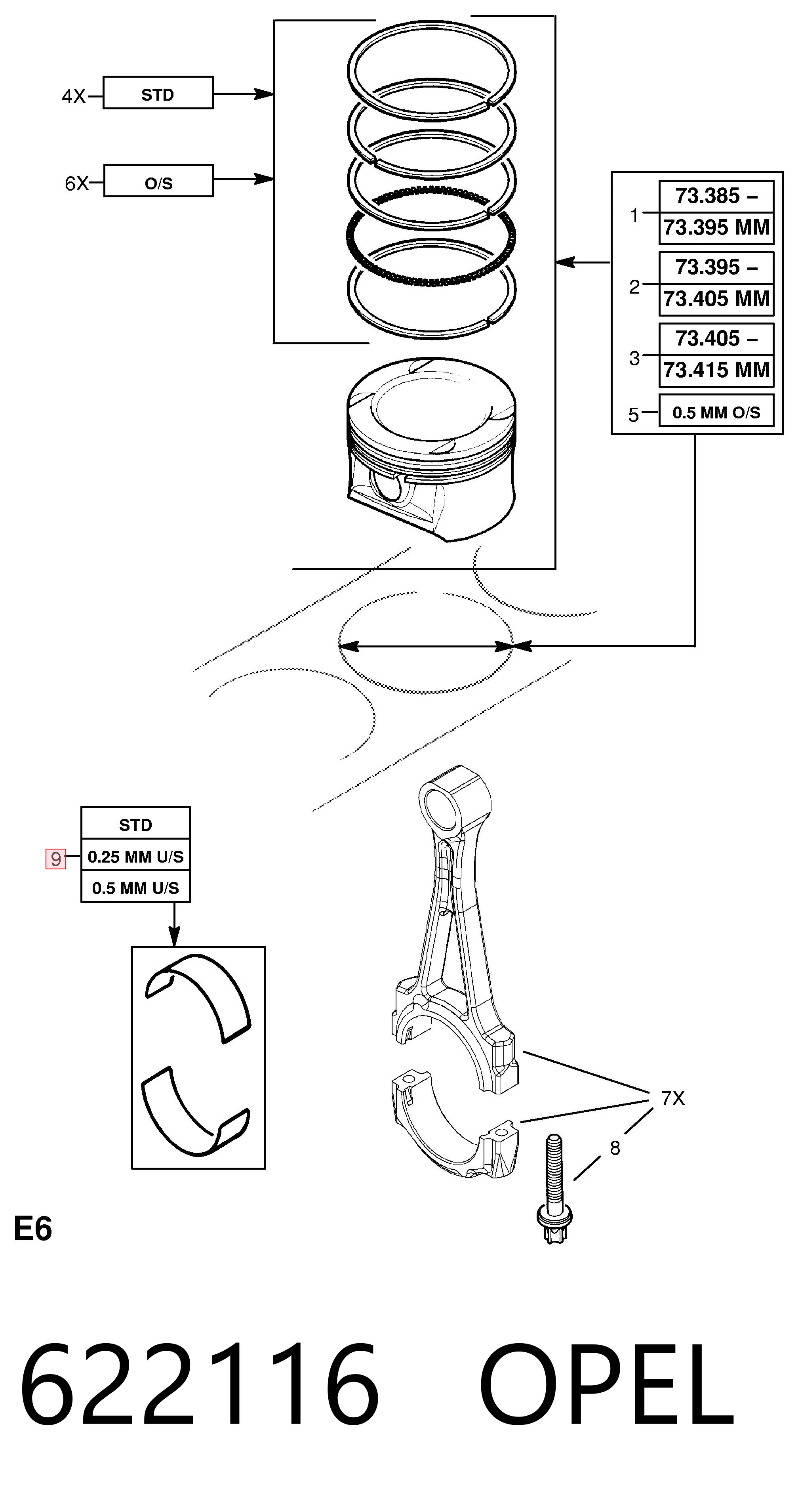 Panewki korbowodowe wału korbowego, zestaw, 1. naprawa (+0,25) Opel Zafira C minivan (P12) (2011 - 2019) cena, od 26,06 USD