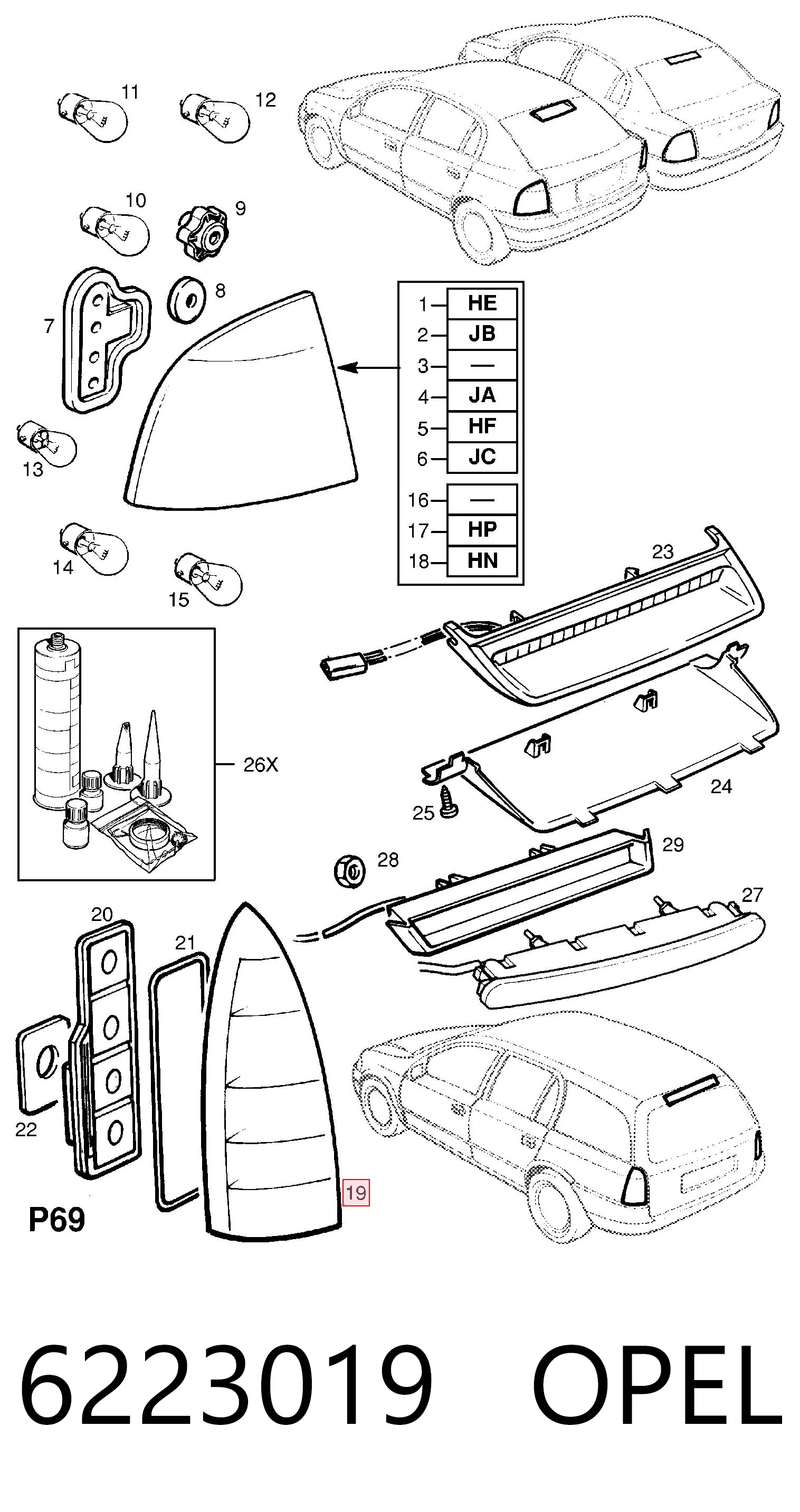 Do koszyka Lampa zespolona tylna prawa Opel Astra G F35