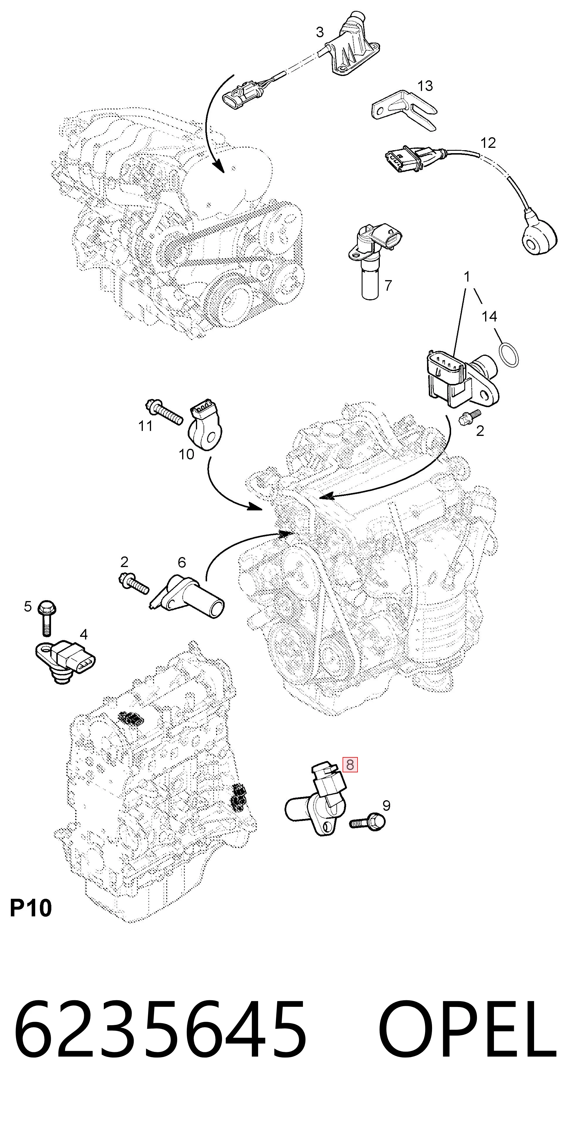 6235645 Opel Czujnik położenia wału korbowego