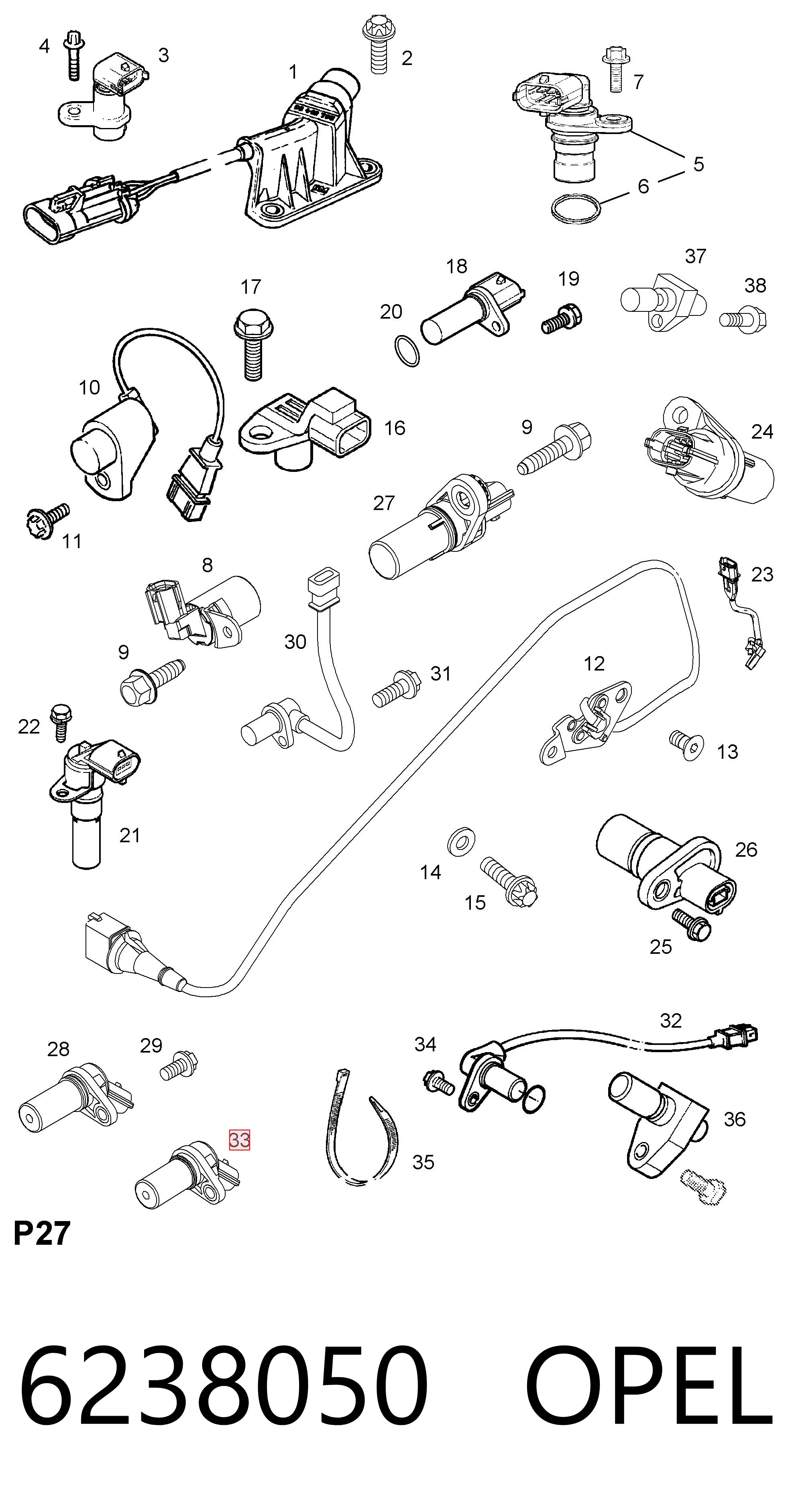 6238050 Opel Czujnik położenia wału korbowego