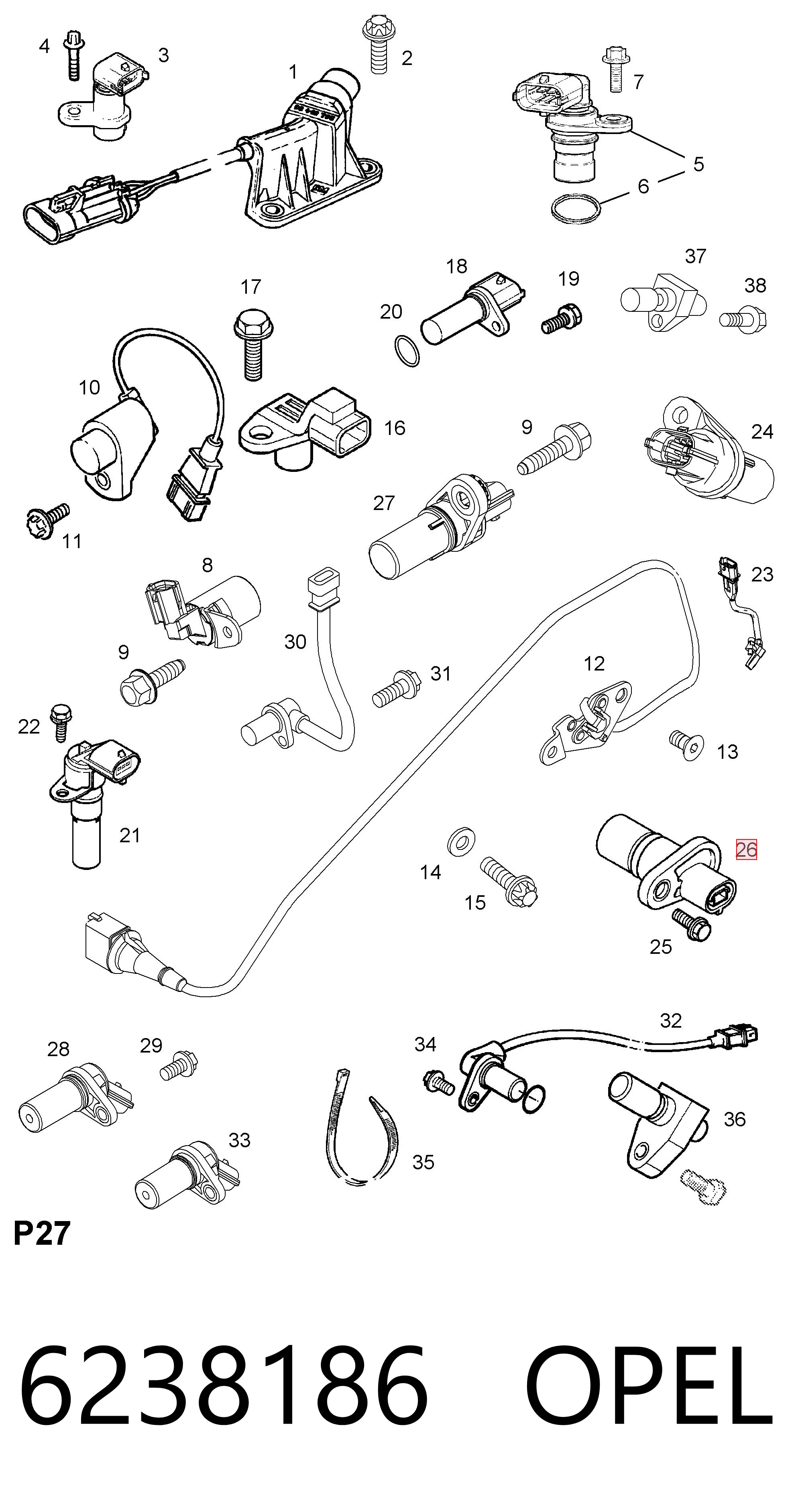 6238186 Opel Czujnik położenia wału korbowego