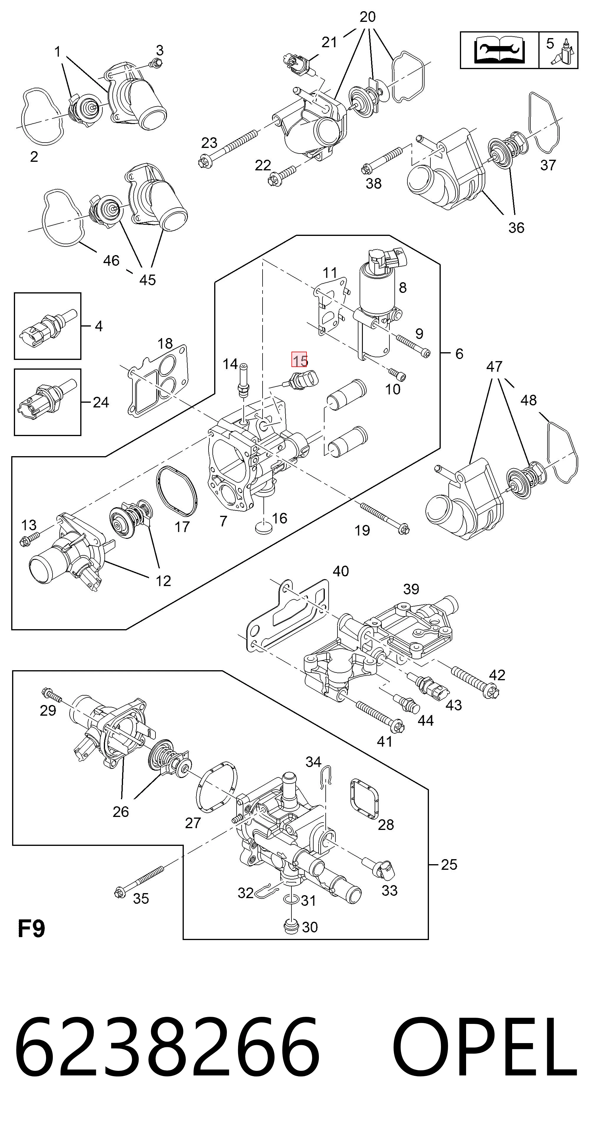 6238266 Opel Czujnik temperatury płynu chłodzącego