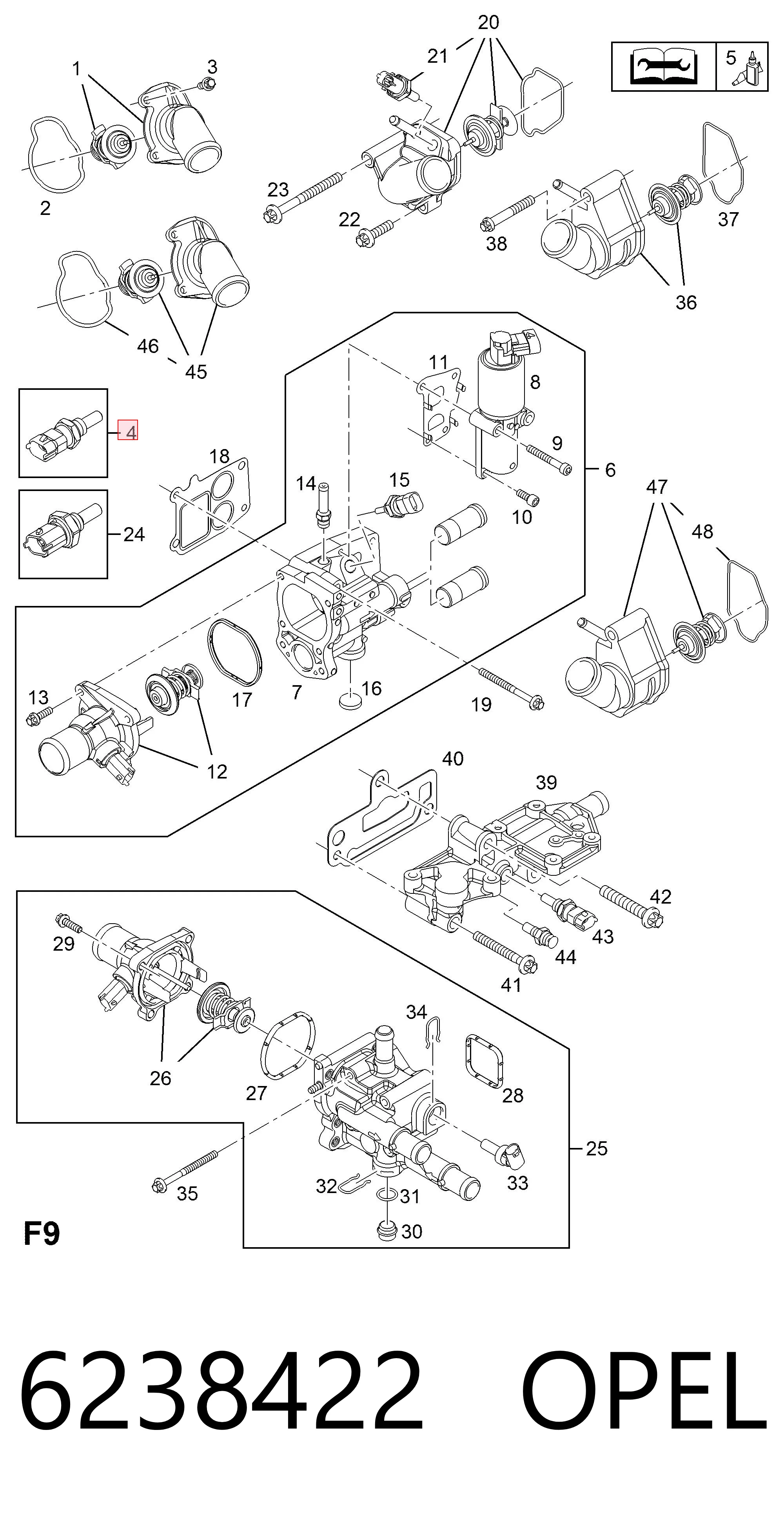 6238422 Opel Czujnik temperatury płynu chłodzącego