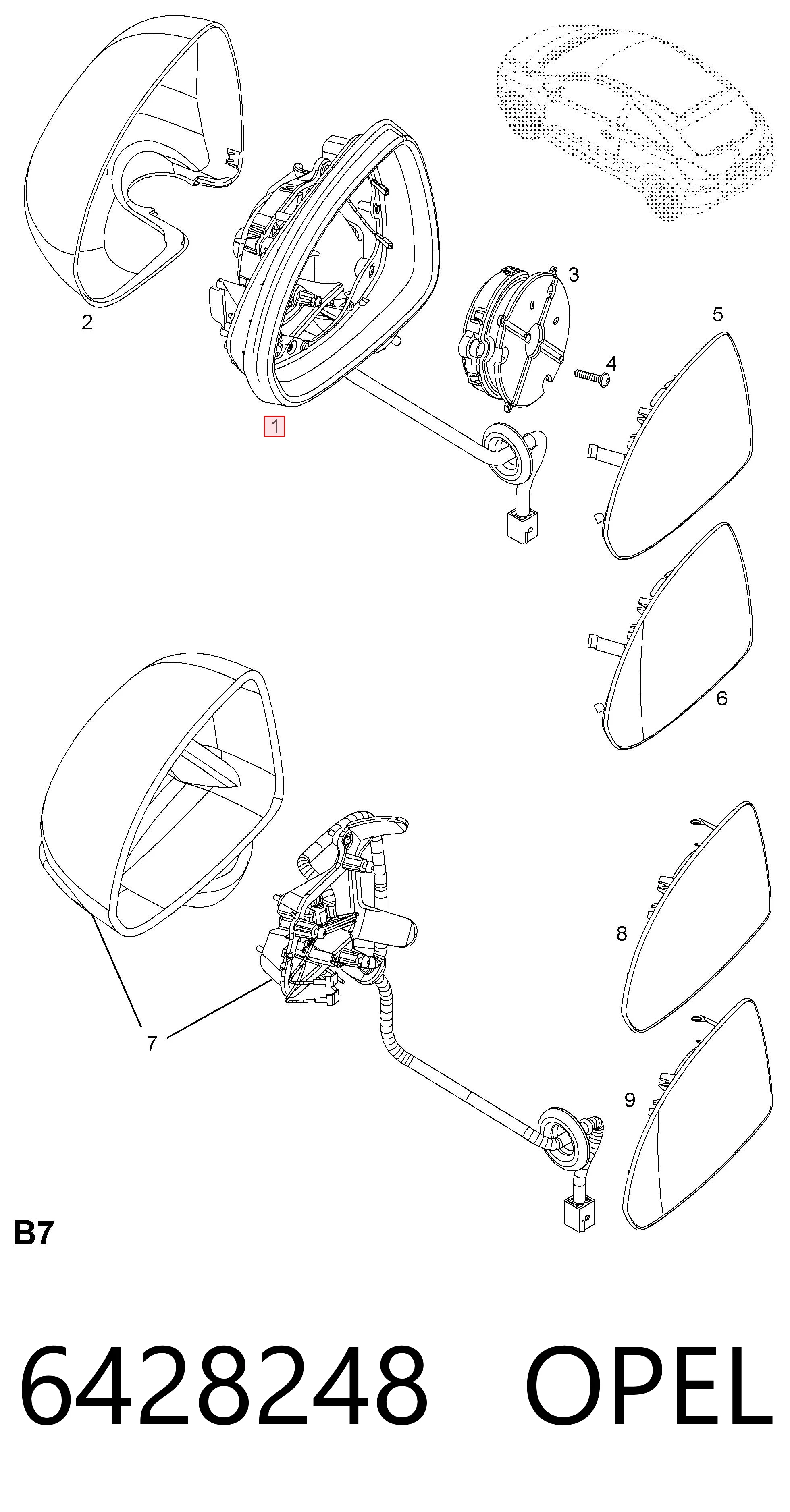 Lusterko wsteczne prawe Opel Corsa E hatchback (X15) (2014 - 2026) cena, od 63,30 USD