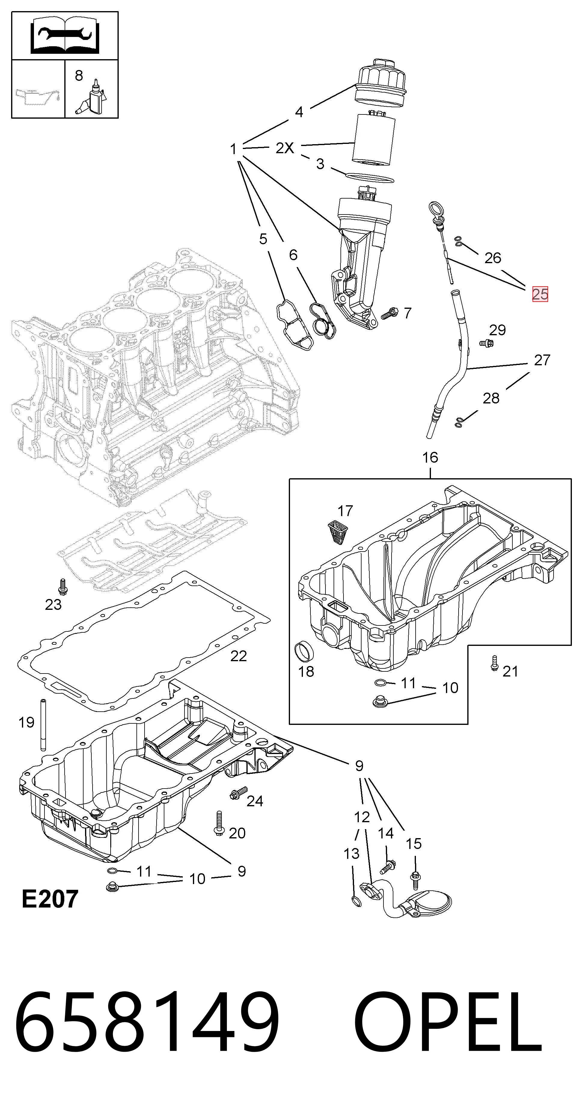 658149 Opel Bagnet poziomu oleju w silniku