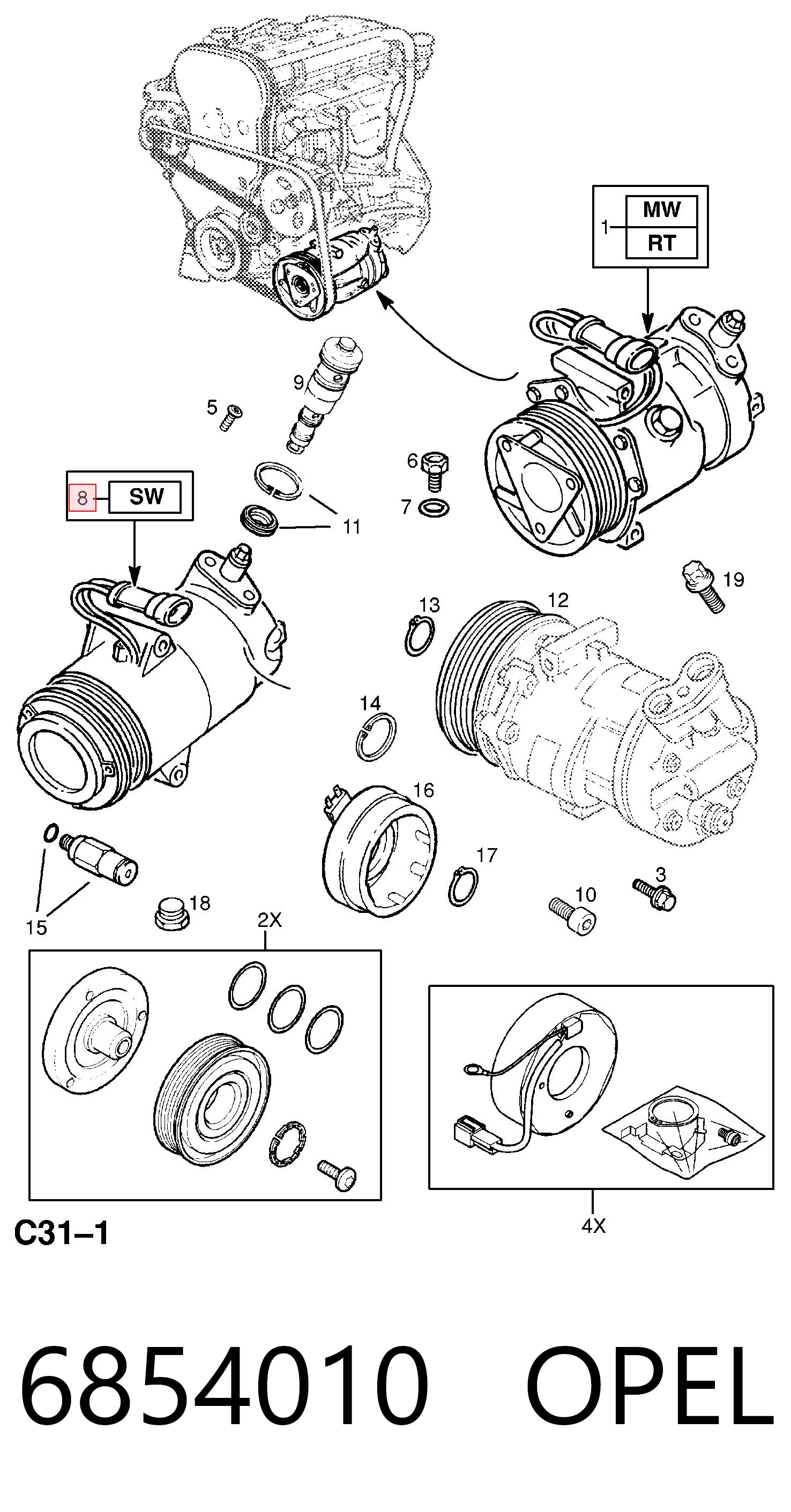 6854010 Opel Sprężarka klimatyzacji