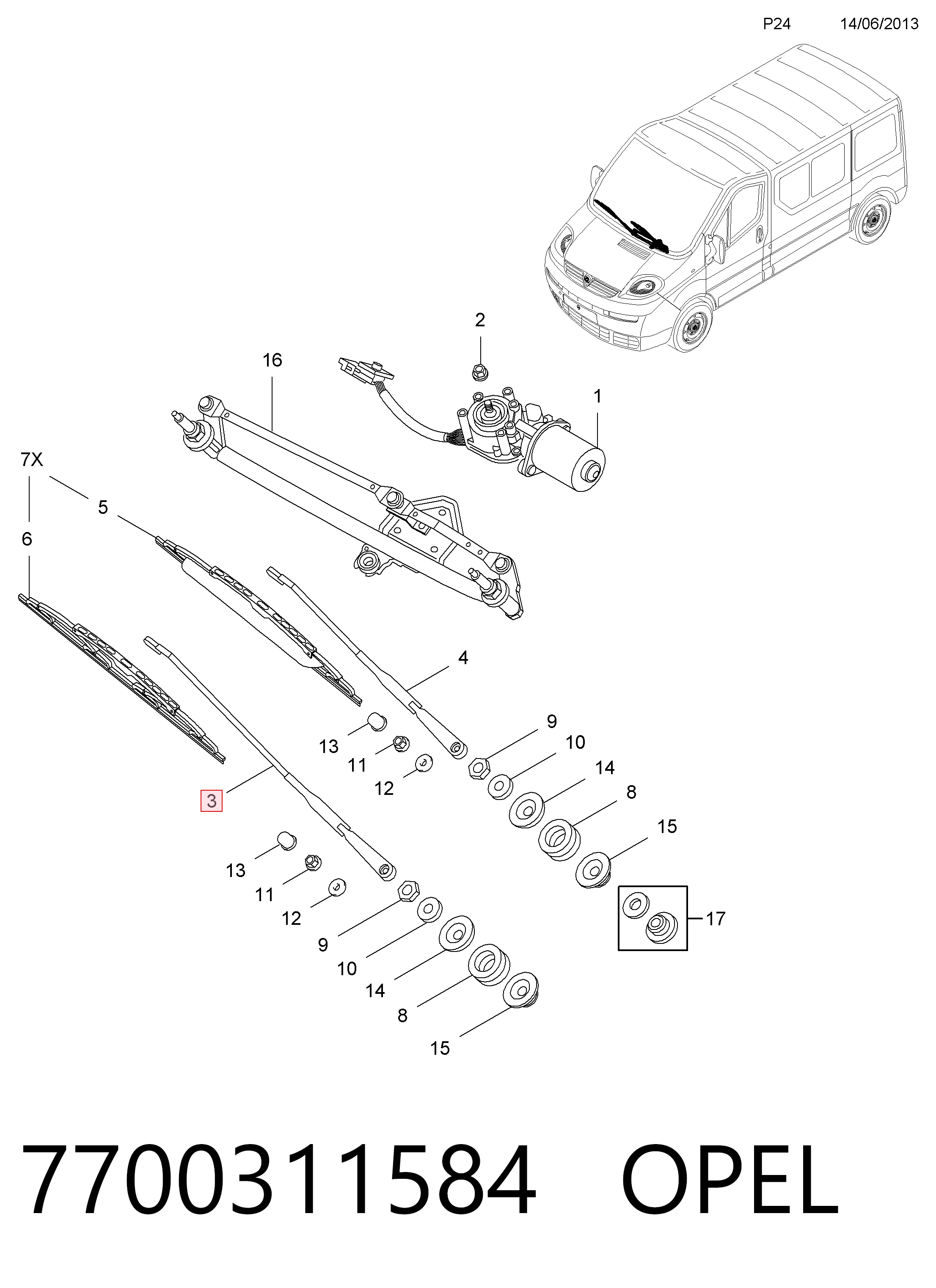 Ramię wycieraczki szyby przedniej do Renault Trafic II FL
