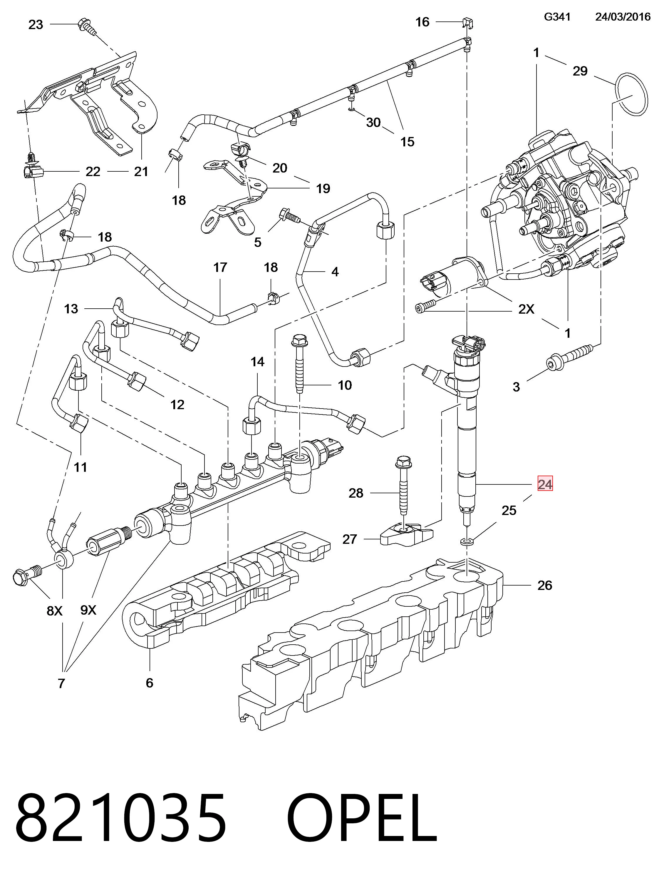 821035 Opel Wtryskiwacz paliwa