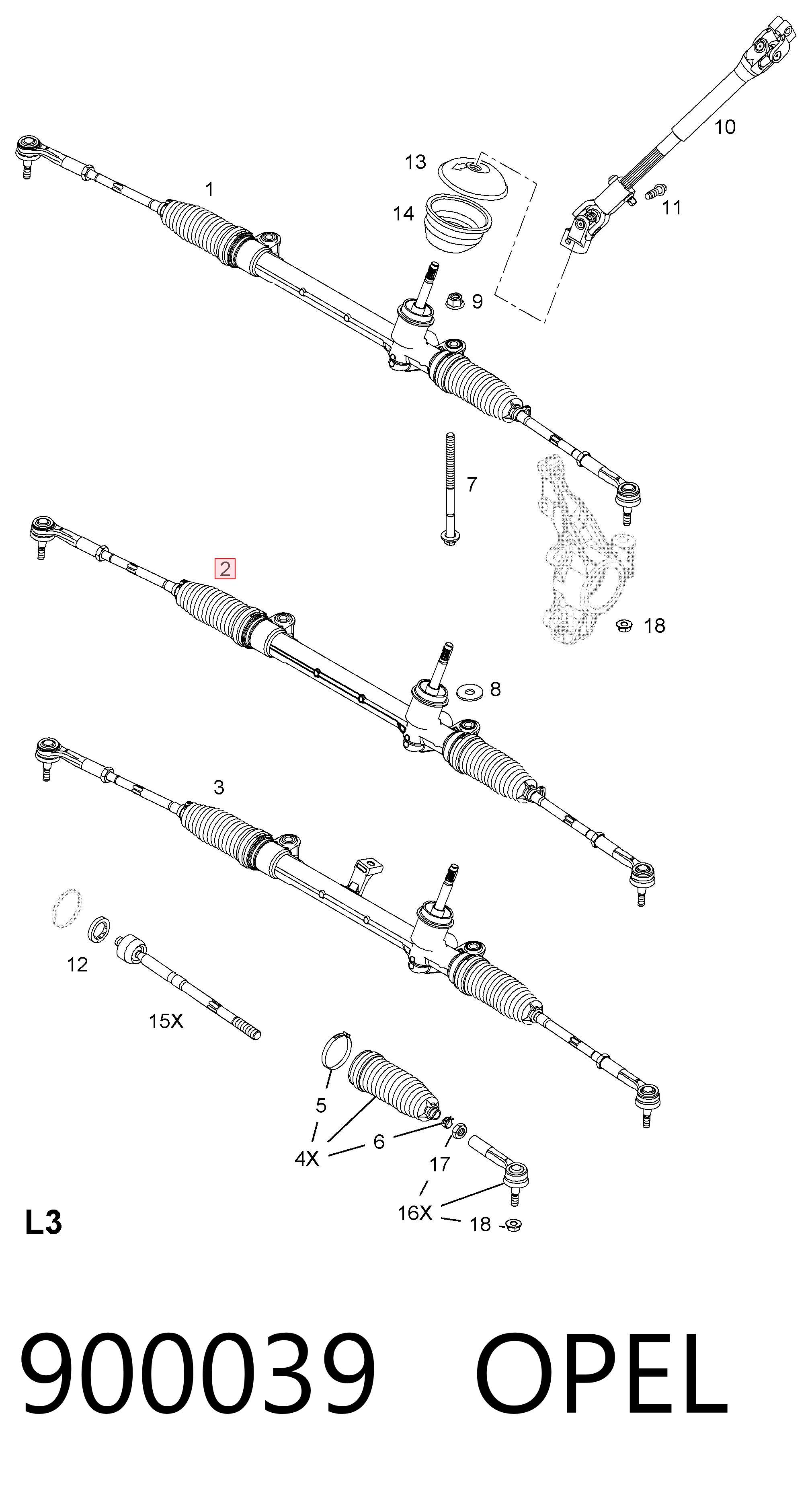 Do koszyka Listwa kierownicza (maglownica) Opel Corsa E X15