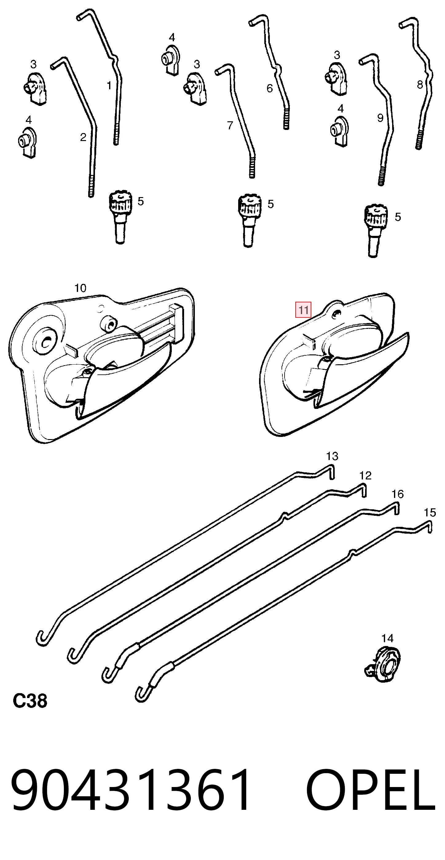 90431361 Opel Klamka drzwi przednich wewnętrzna lewa