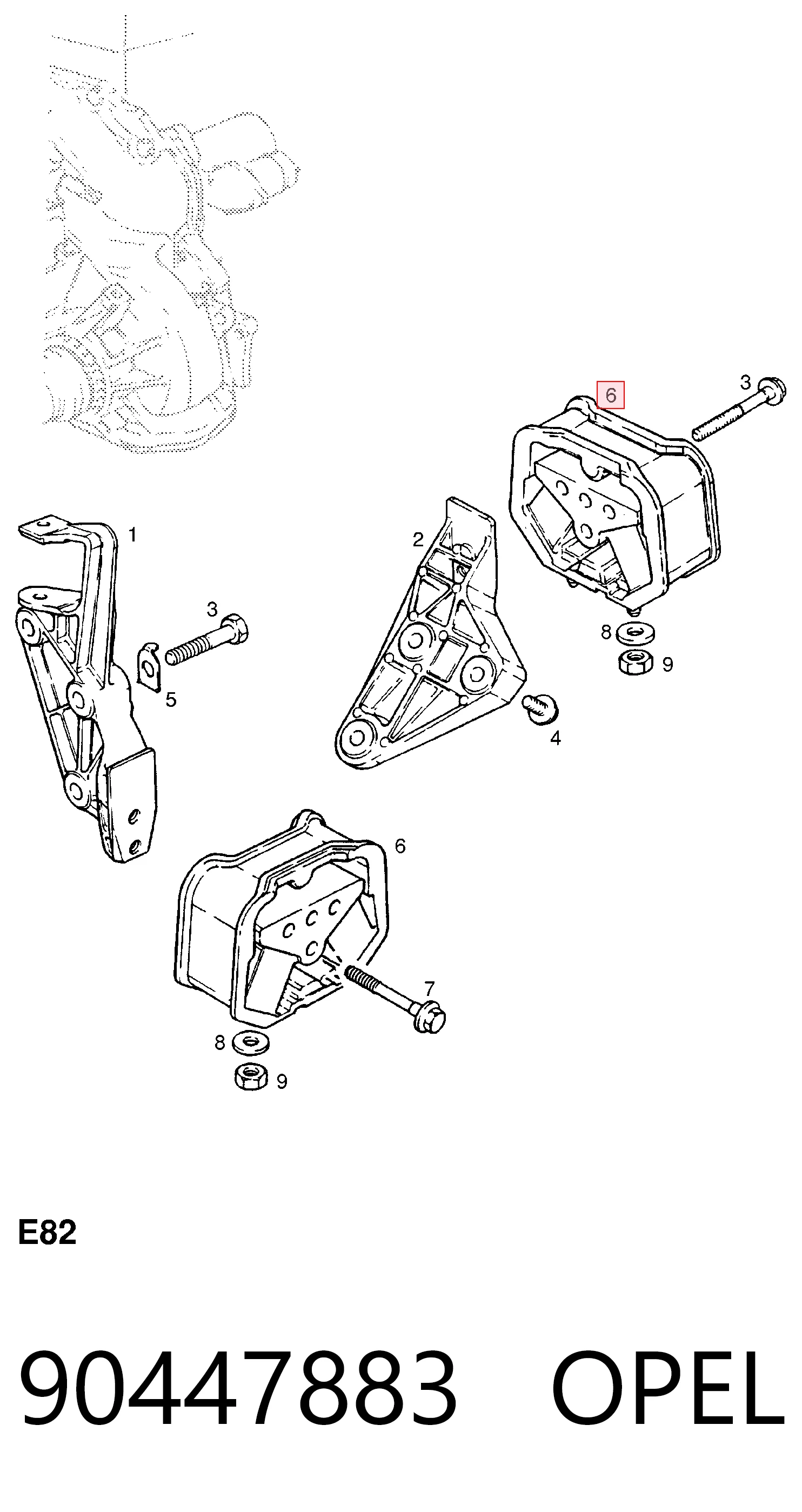 Poduszka (podpora) silnika tylna Opel Vectra A sedana (86, 87) (1988 - 1995) cena, od 36,54 USD