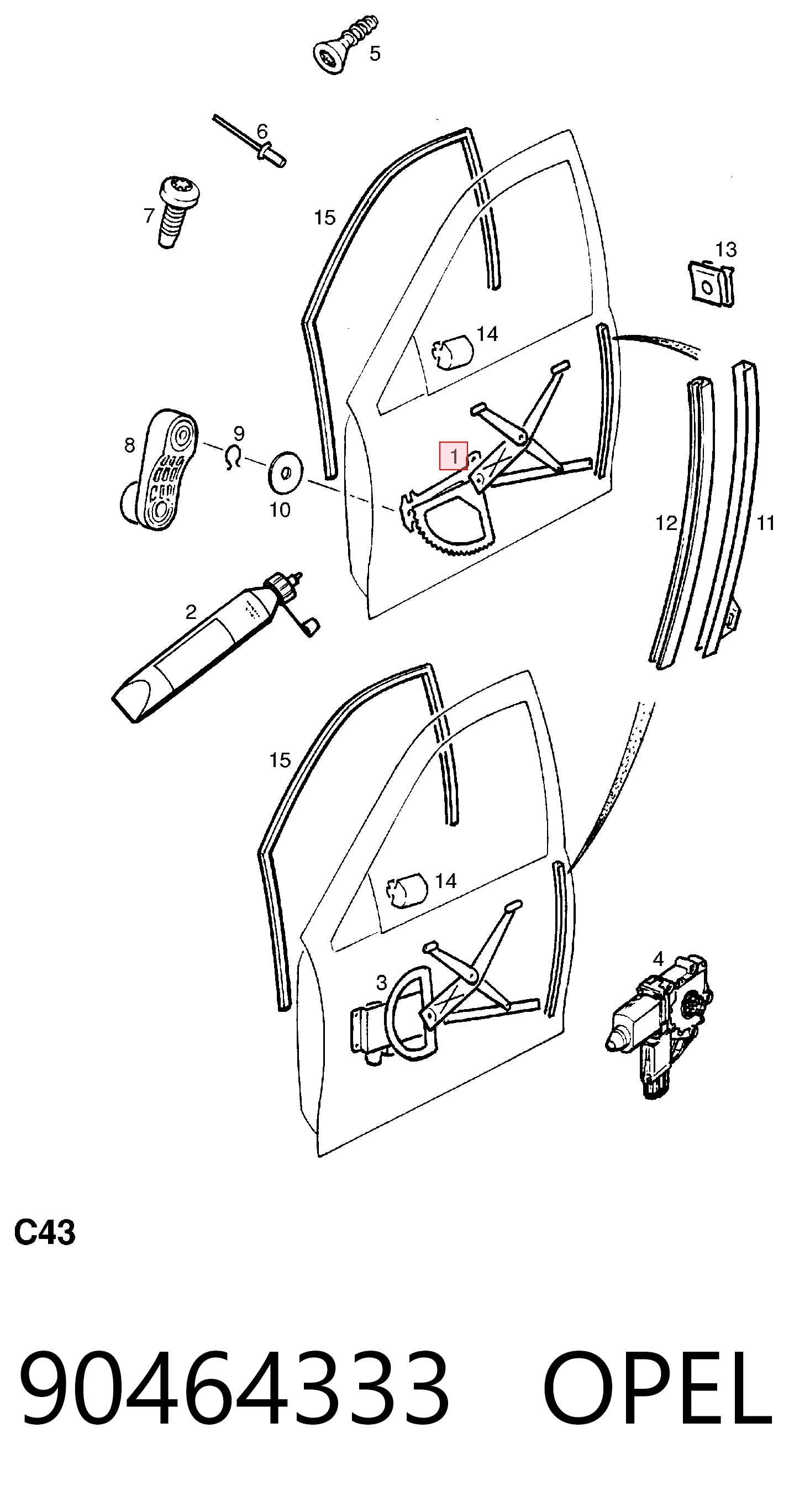 Do koszyka Mechanizm podnoszenia szyby drzwi przednich lewych Opel Vectra A 86, 87