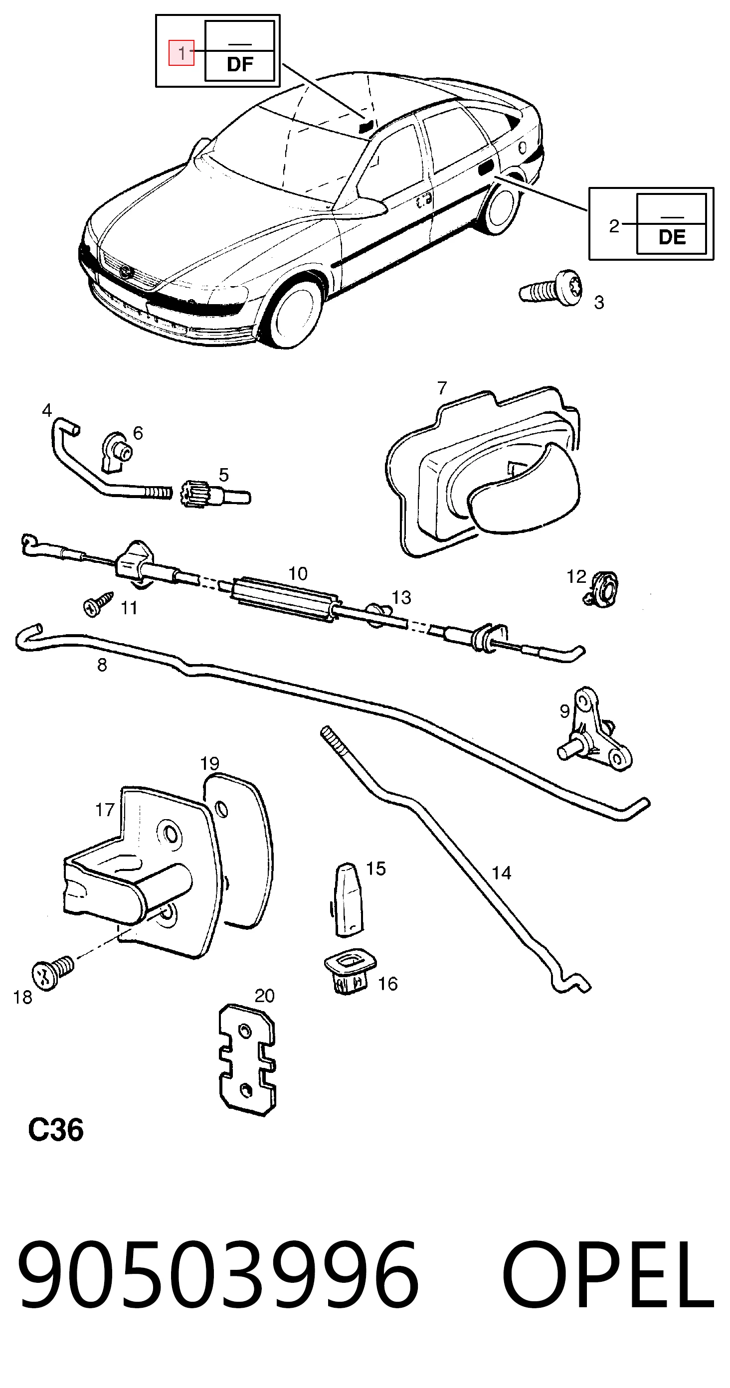 Zamek drzwi tylnych prawych Opel Vectra B sedana (36) (1995 - 2002) cena, od 51,08 USD