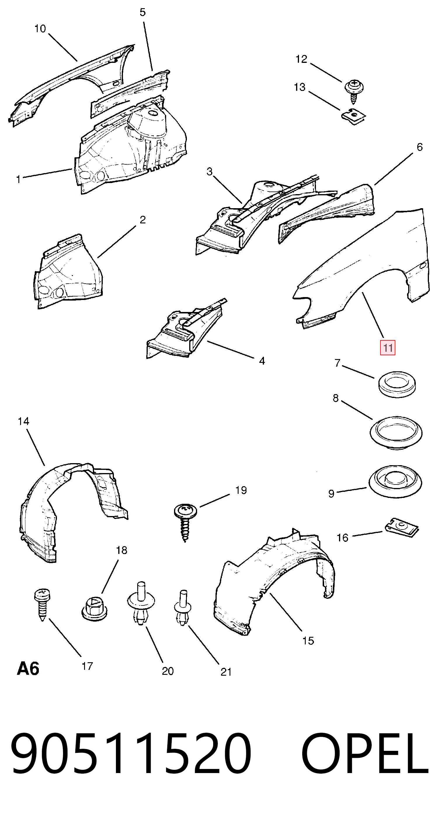 Błotnik przedni lewy Opel Omega B sedana (25, 26, 27) (1994 - 2005) cena, od 126,16 USD