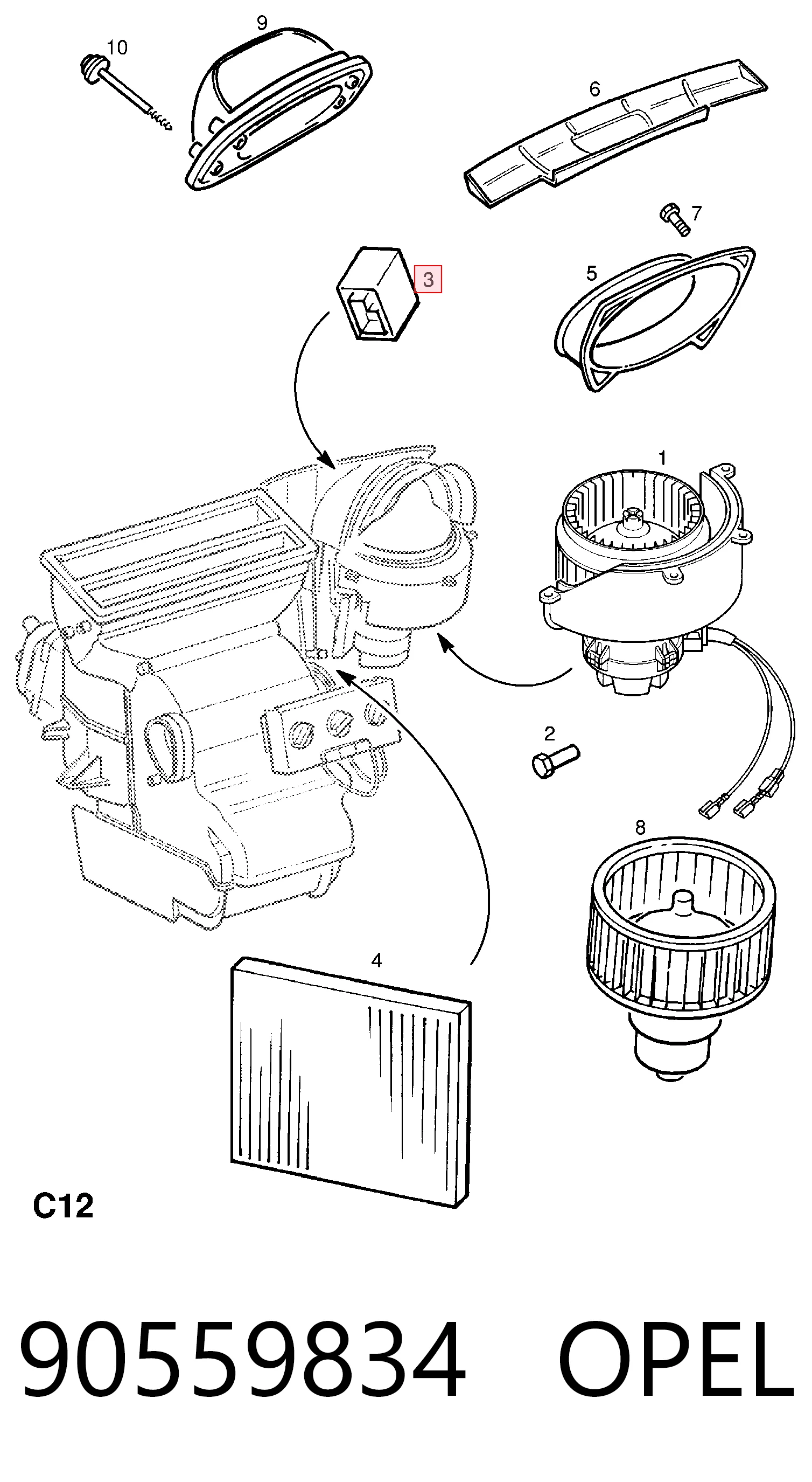 90559834 Opel Rezystor wentylatora nagrzewnicy (ogrzewacza kabiny)