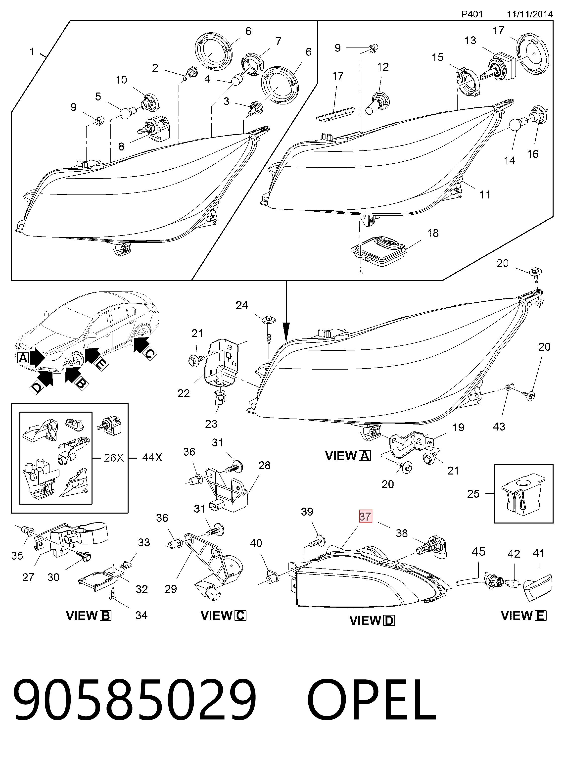 Lampa przeciwmgielna lewa Opel Vectra B